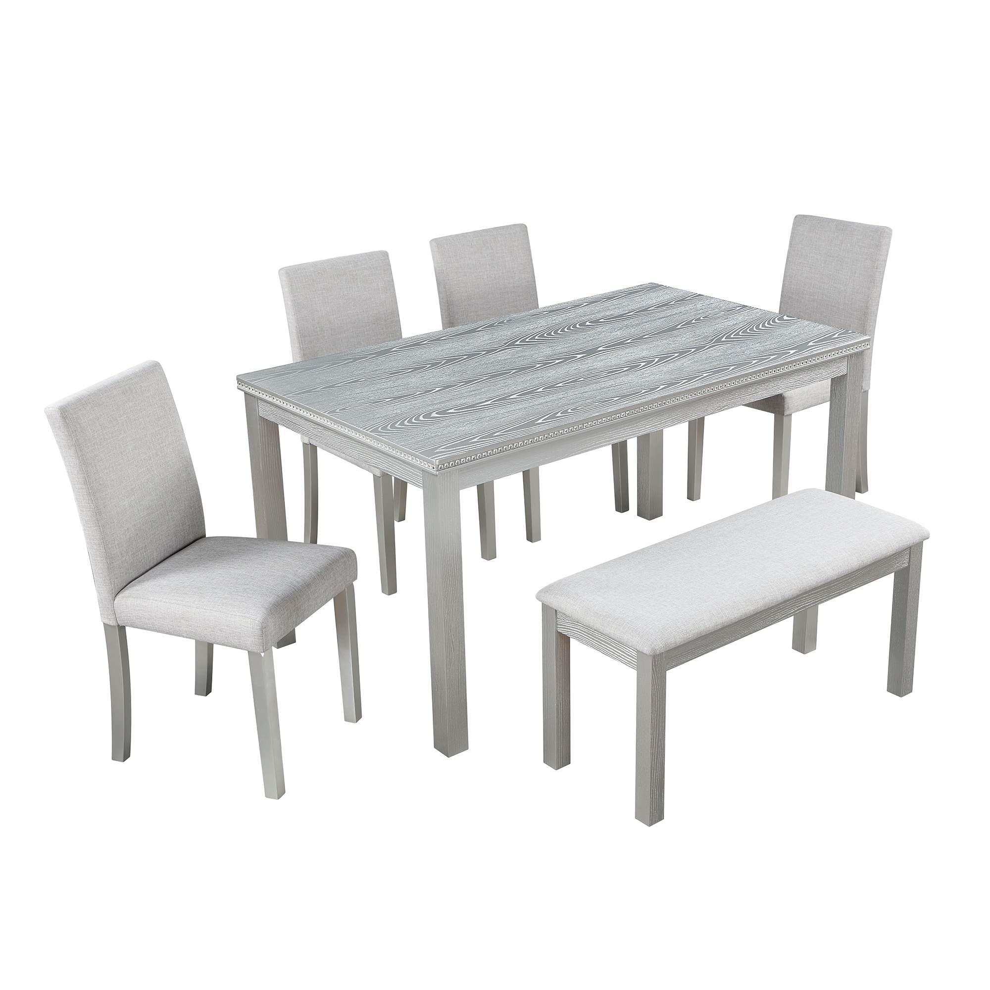 SINOFURN SYA010043GN Gray Contemporary/Modern Dining Room Set with Rectangular Table ( Seats 6 )