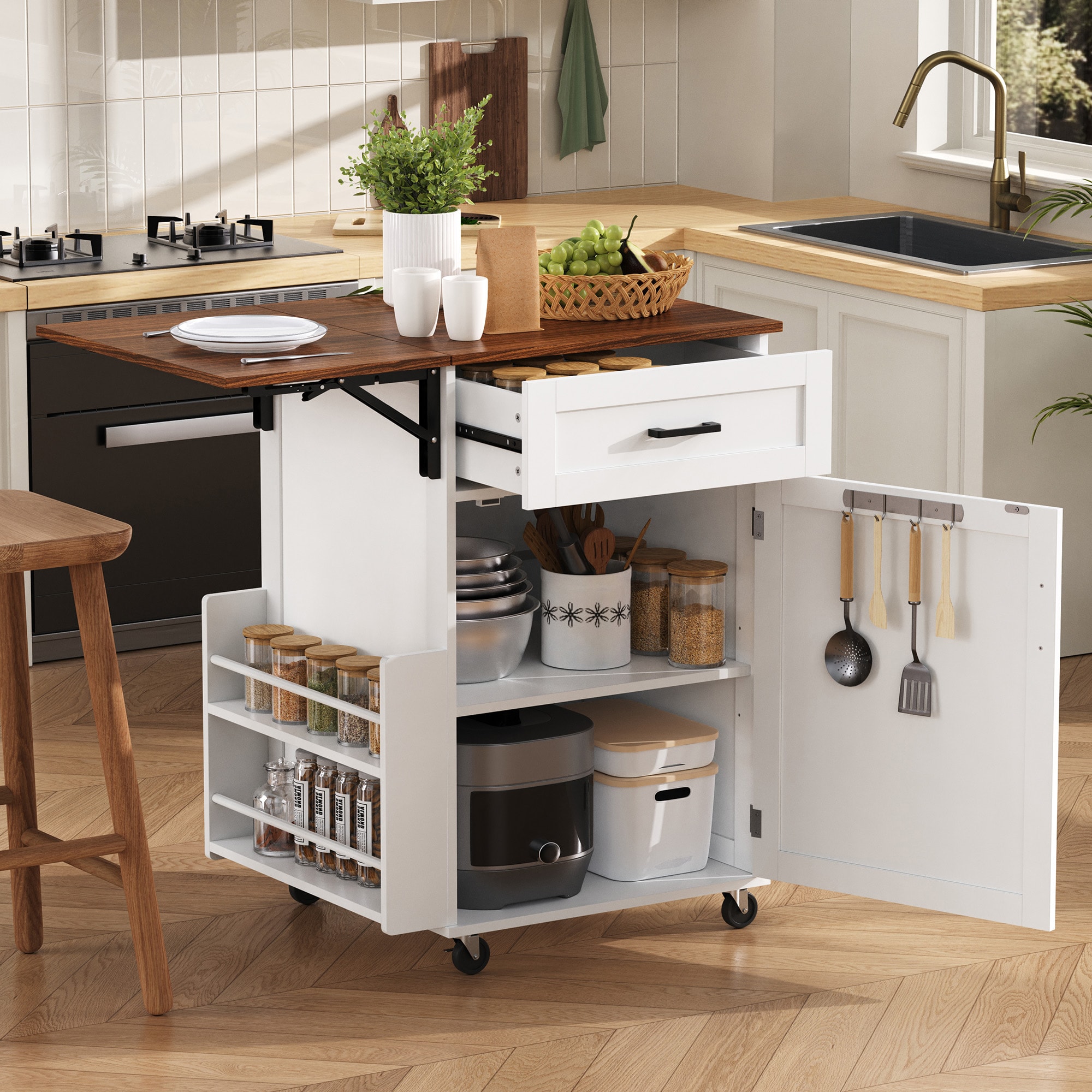 Vynxaria Mobile Kitchen Cart with Drawers and Locking Casters
