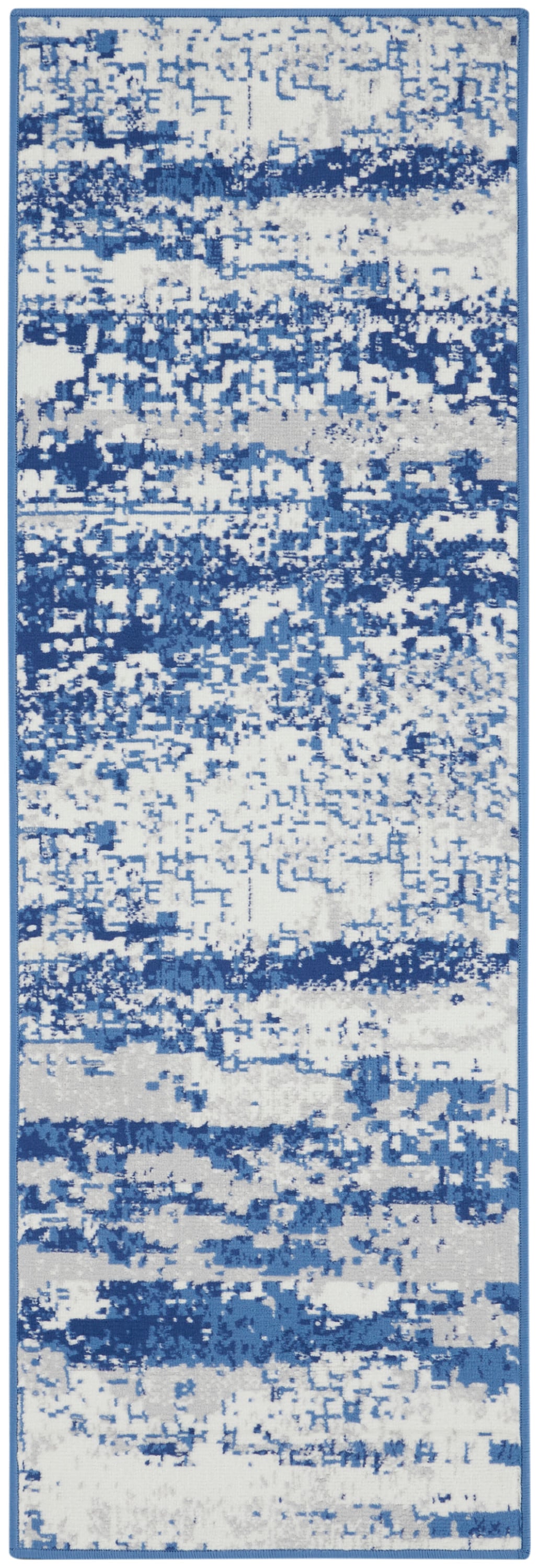Ivory and Navy Abstract Synthetic Runner Rug