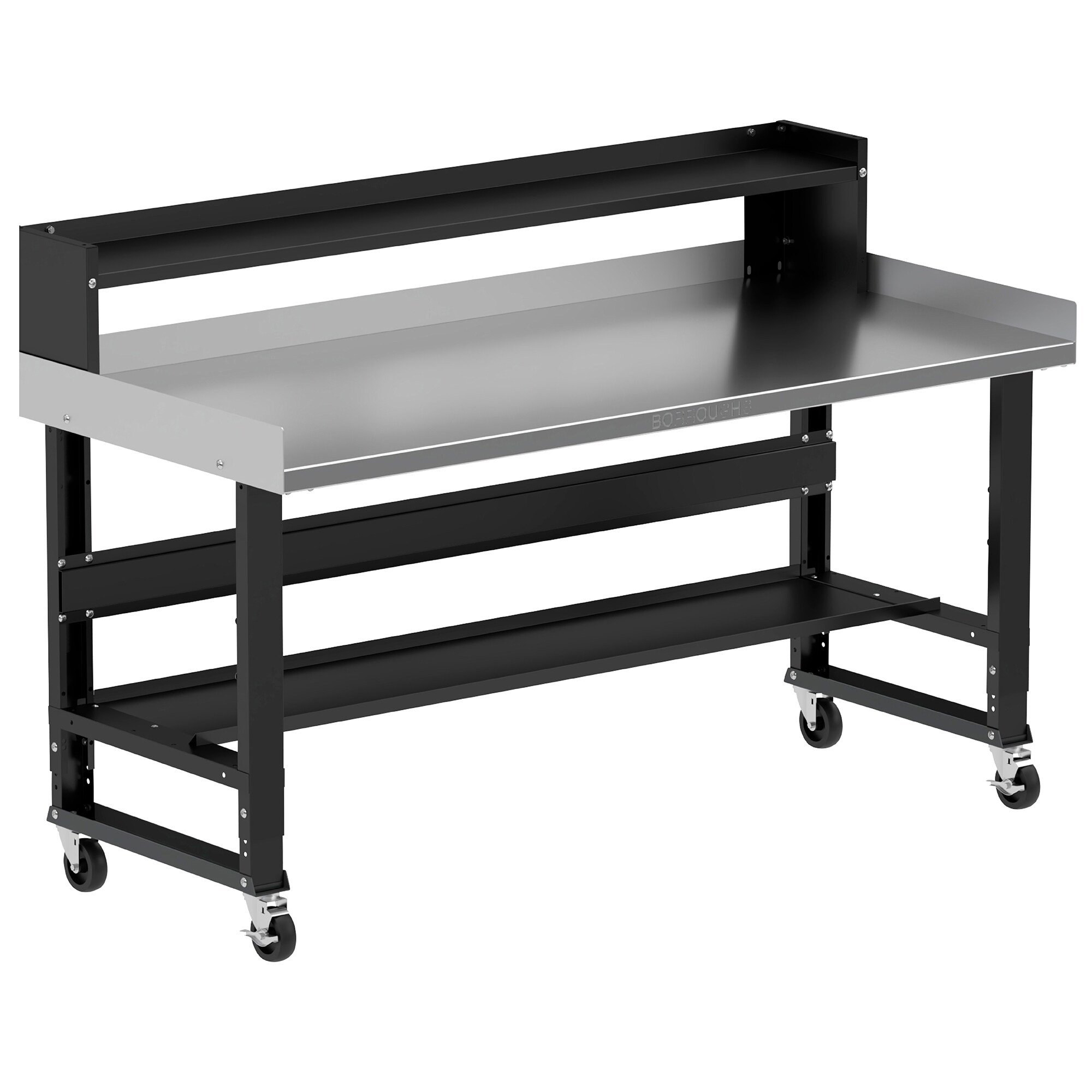 Borroughs E1-WB7234SS-T 72-Inches L x 34.375-Inches H Rolling Powder Coated Finish Stainless steel Adjustable Height Work Bench