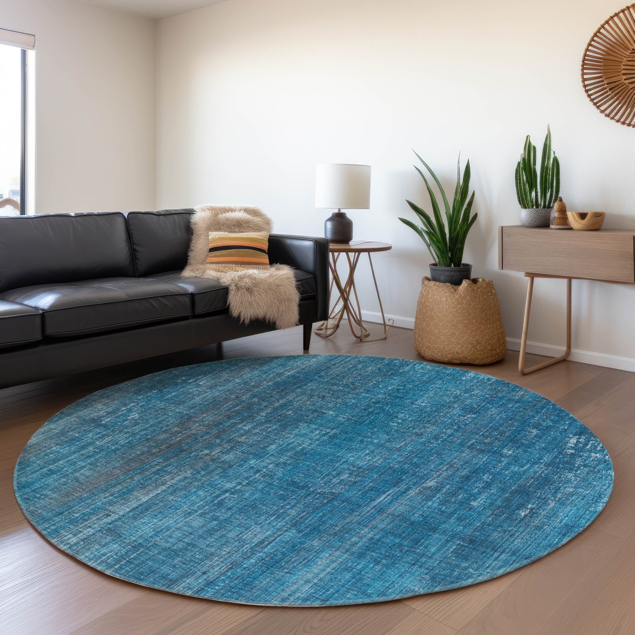 Addison Rugs ACN552BU8RO Chantille ACN552BU 8 x 8 (ft) Polyester Blue Round Indoor/Outdoor Abstract Machine washable Area rug