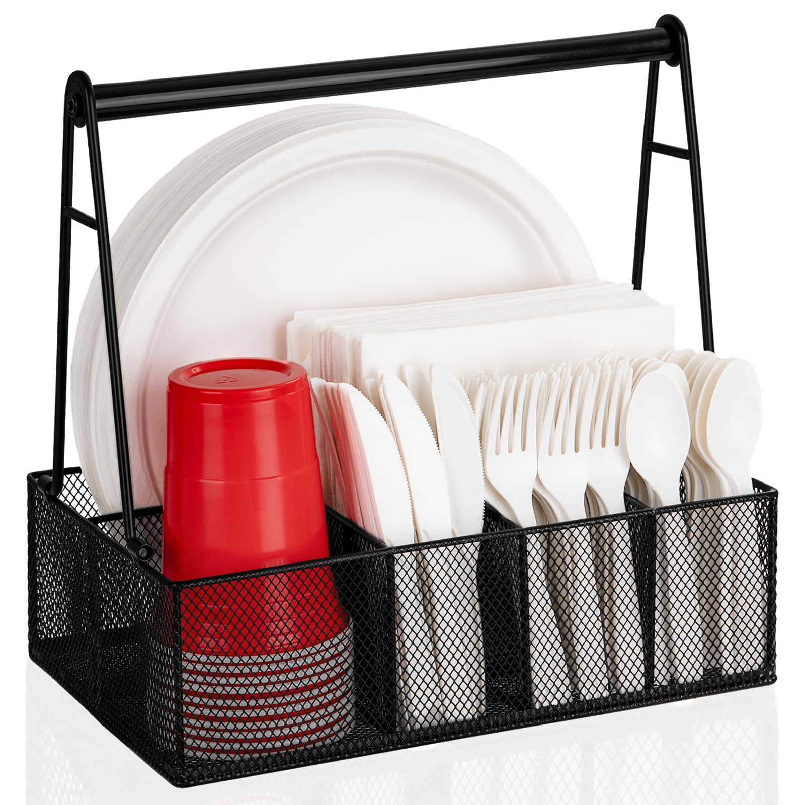 Aoibox  6 Compartment Metal Paper Plate and Utensil Caddy with Carry Handle for Party Picnic Camping 11 81 x