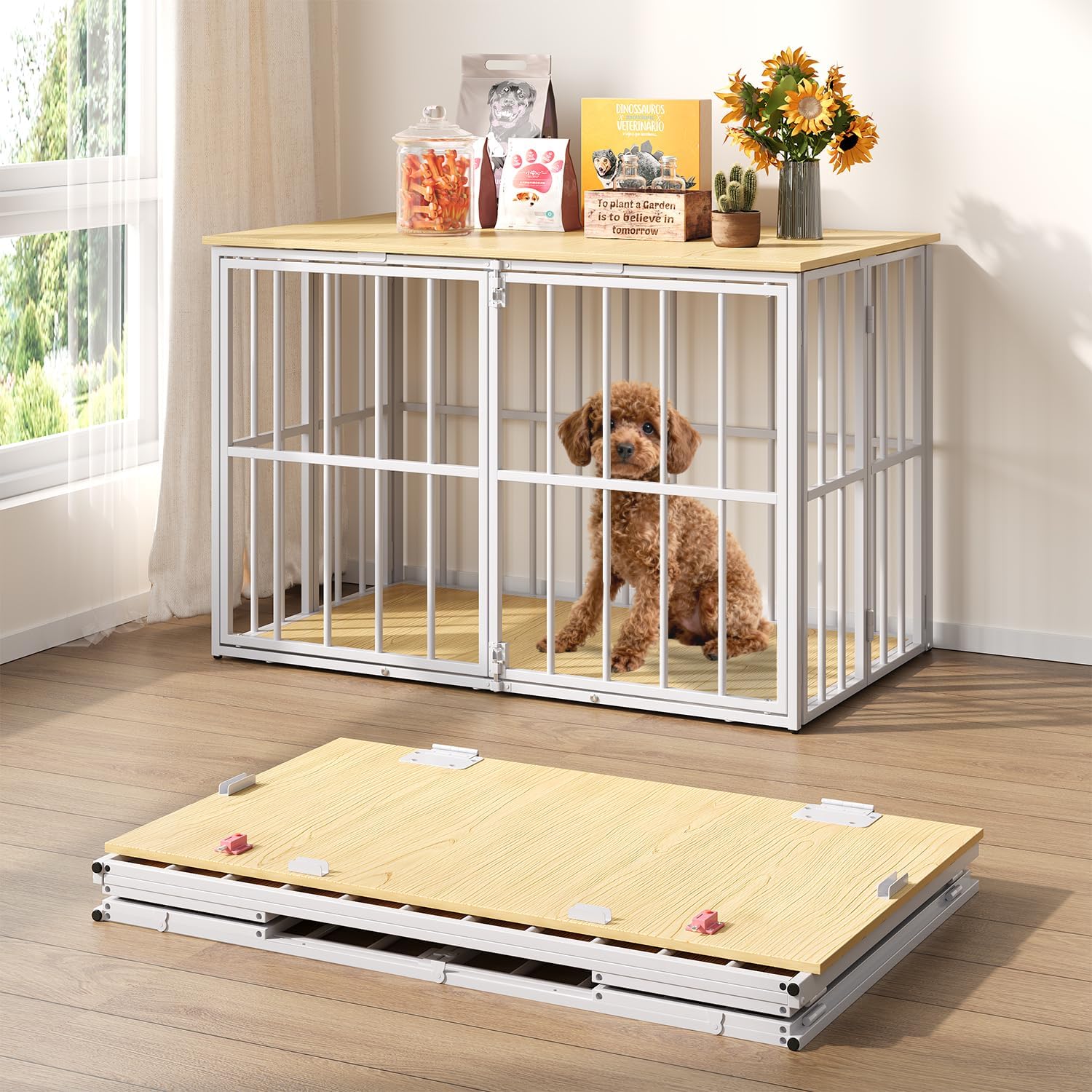 LOVMOR 0B5900589B-LJW 40 inch Dog Crate Furniture Foldable No Assembly Dog Kennel Indoor Dog Crates for Medium Dogs26-40 lb Decorative Side End Table White
