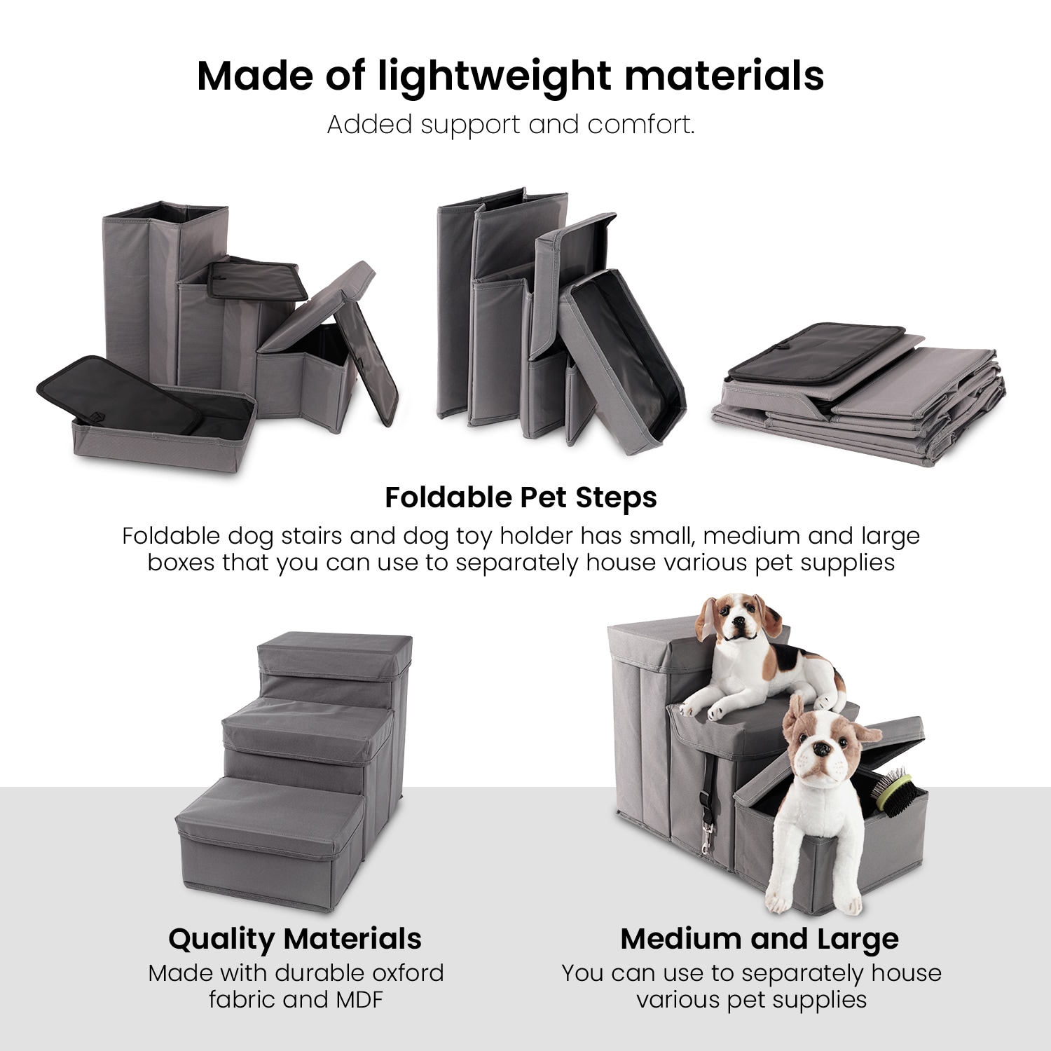 Gray Padded Foldable Pet Steps with Storage