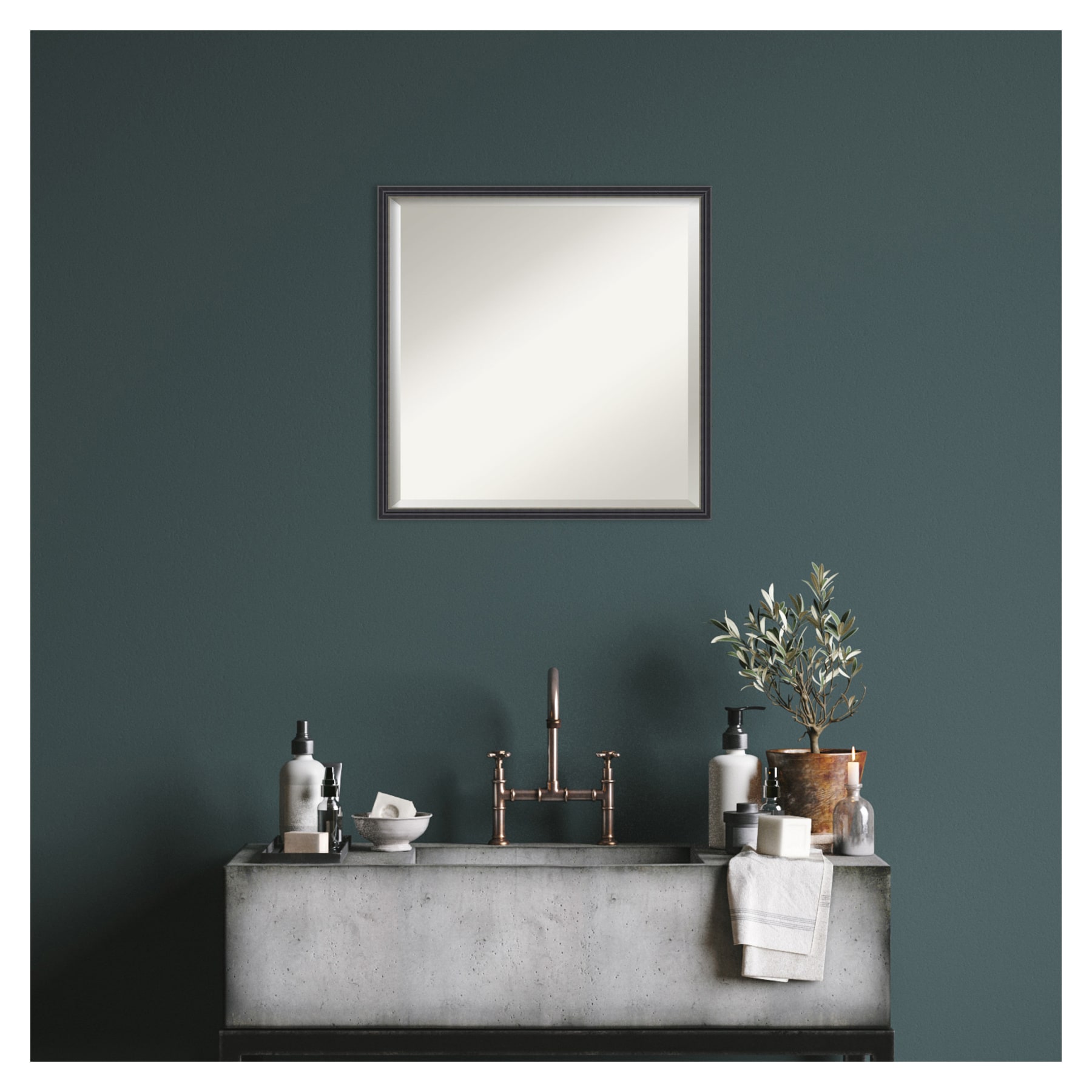 Stylish Black Fir Wood Square Vanity Mirror