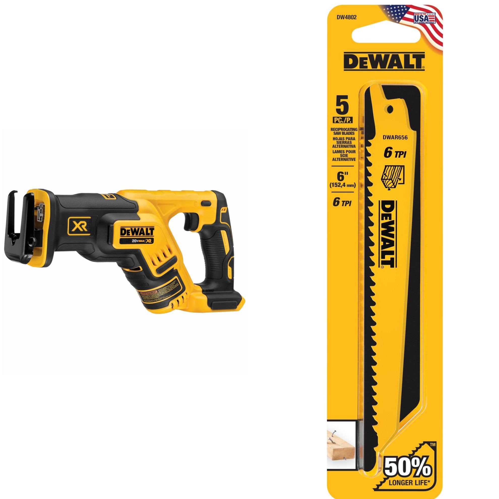 DEWALT 20V MAX XR Brushless Cordless Reciprocating Saw with 5-Pack 6-in Wood Cutting Blades