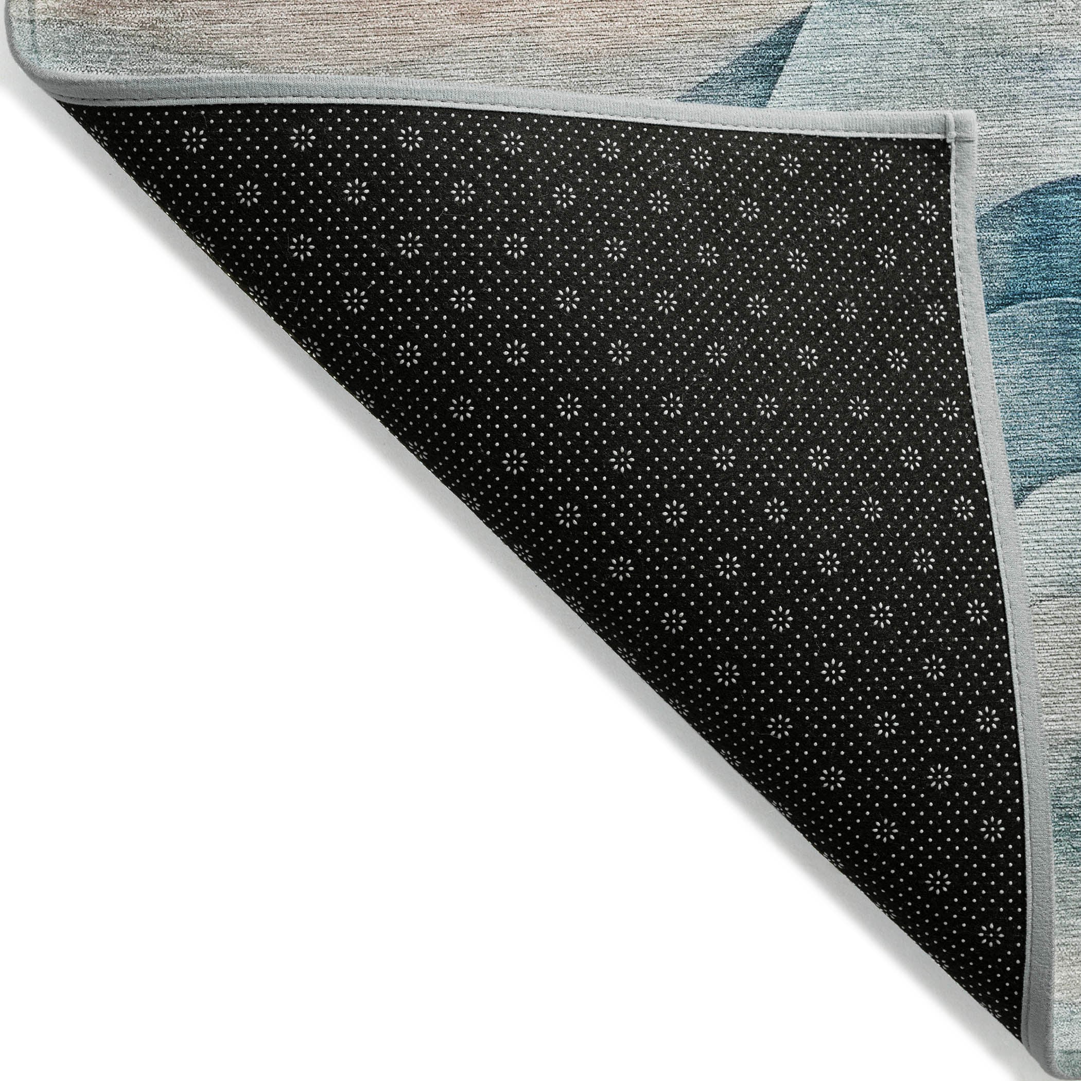 Teal and Beige Synthetic Wave Pattern Washable Runner Rug