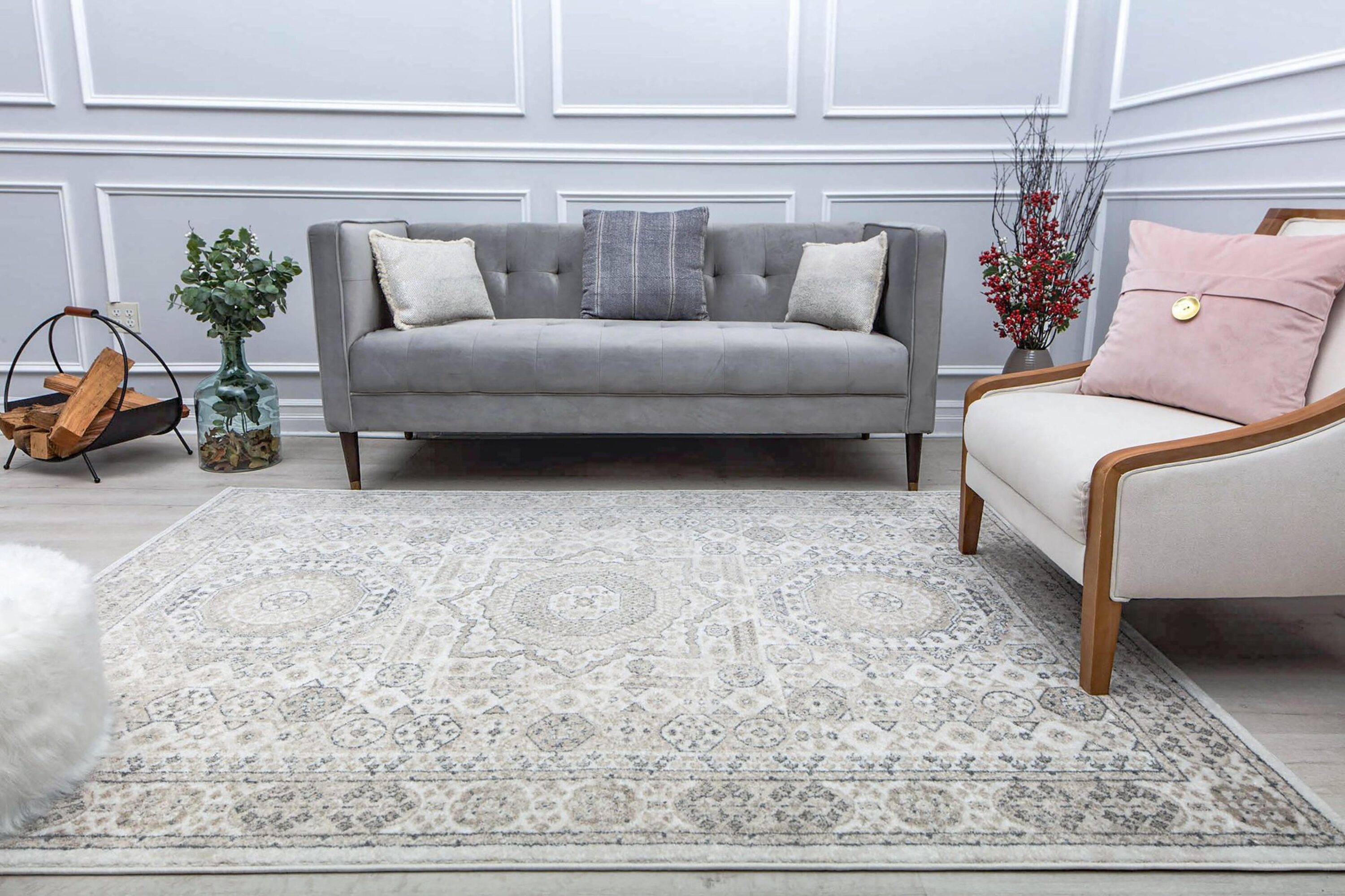 Hailey 2 X 4 (ft) Balboa Mist Indoor Abstract Vintage Area Rug in White | - Rugs America 30993