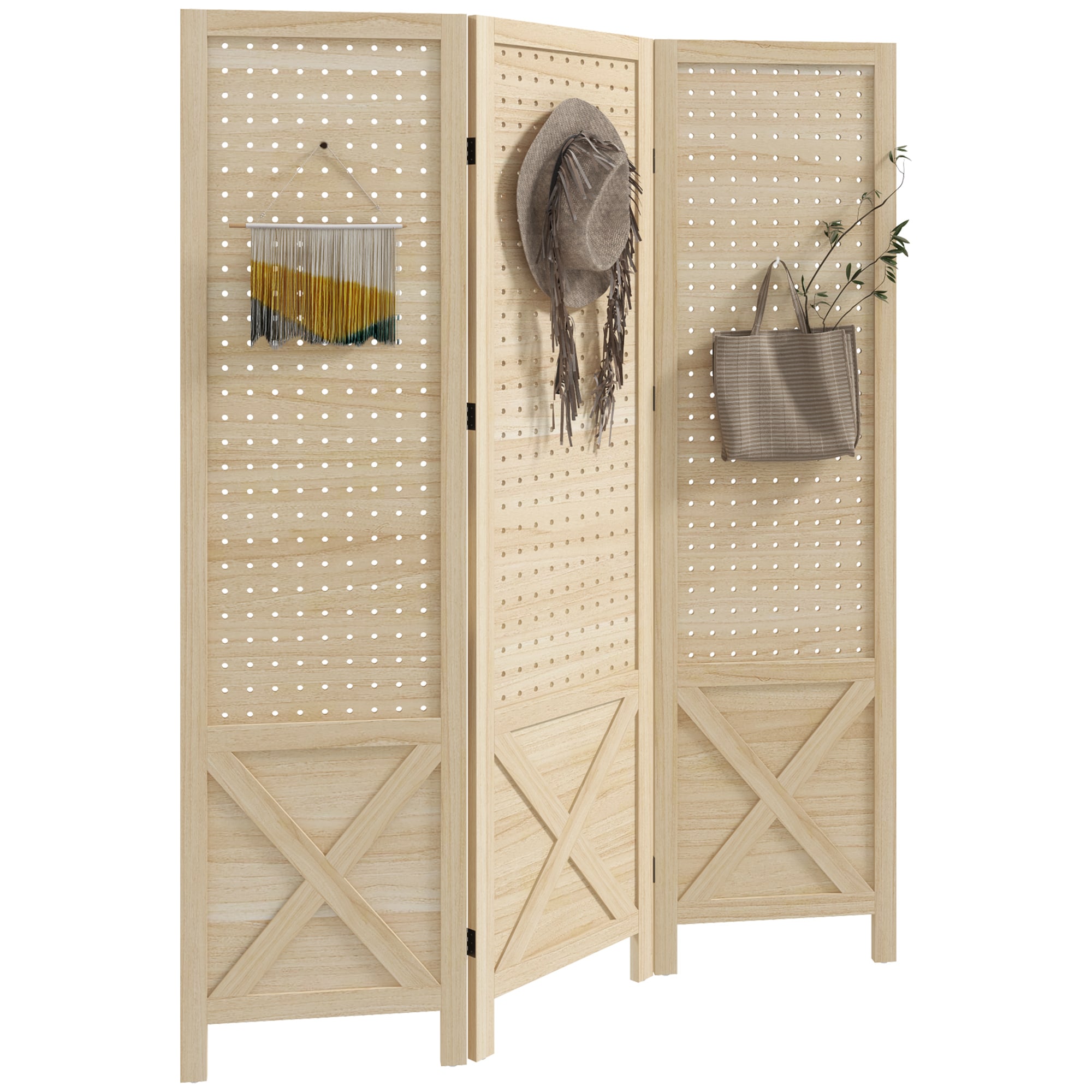 CESICIA ZWY11 3 -Panel Natural Wood Folding Contemporary/Modern Style Room Divider