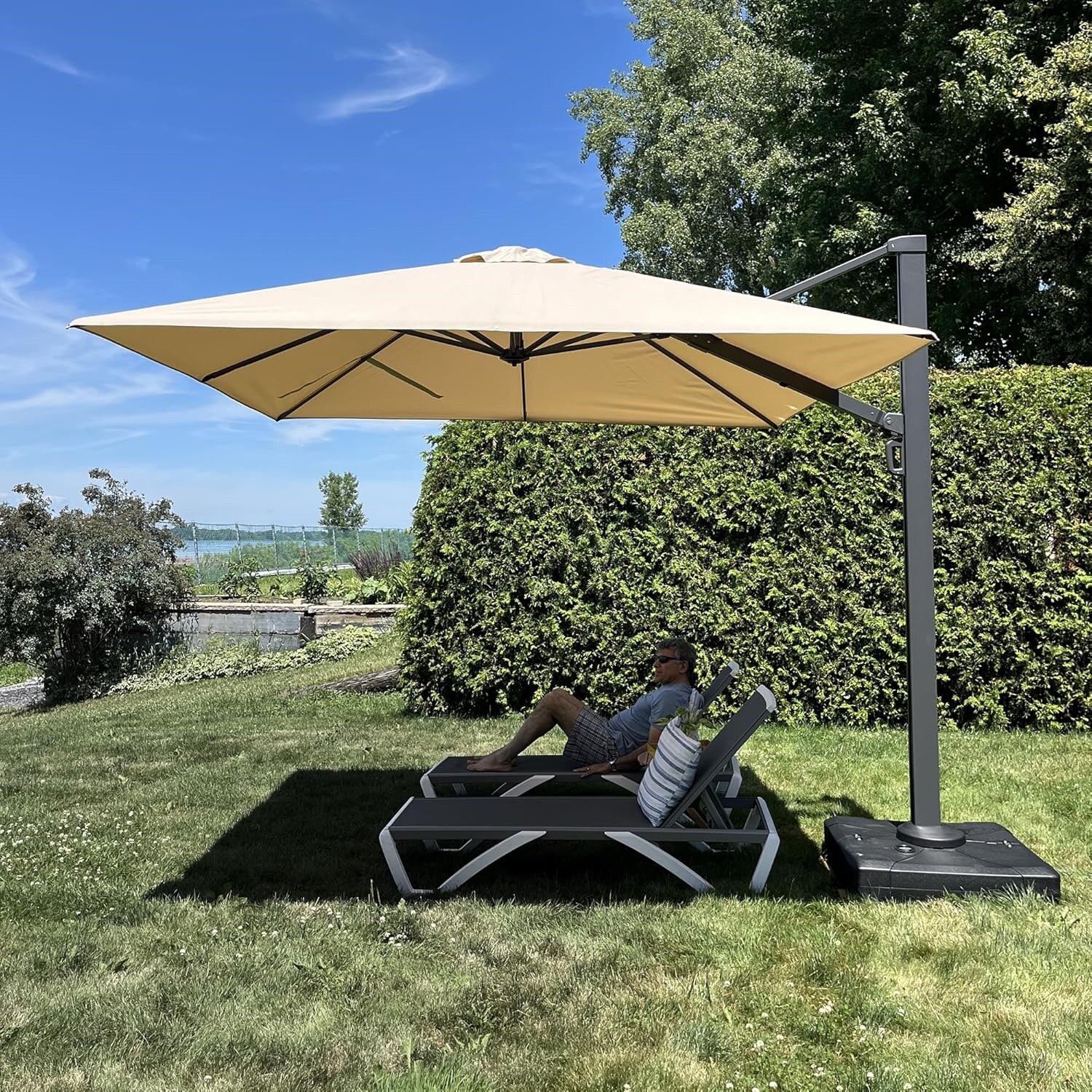 leaf shaped patio umbrella PURPLE Cantilever Umbrellas 10' x 10' Square Double Top, Beige Enhance your outdoor experience with the PURPLE LEAF Patio Umbrella PURPLE LEAF 8 ft Square