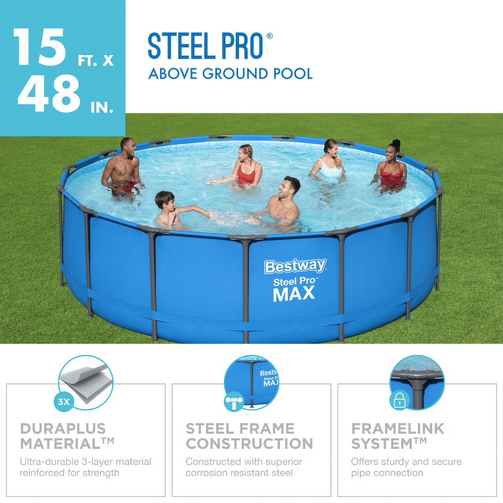 Bestway 15-ft x 15-ft x 48-in Metal Frame Round Above-Ground Pool