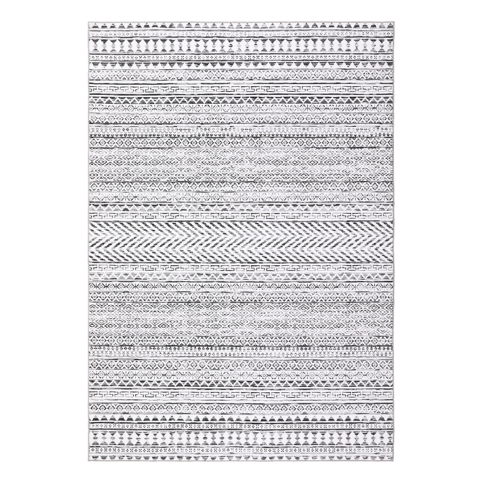 Qeetex SUNNY-PHO-15DJA850 9 x 12 ft Polyester Grey Rectangular Dining Room Bedroom Living Room Geometric Stripped Print Modern Machine Washable Area Rug