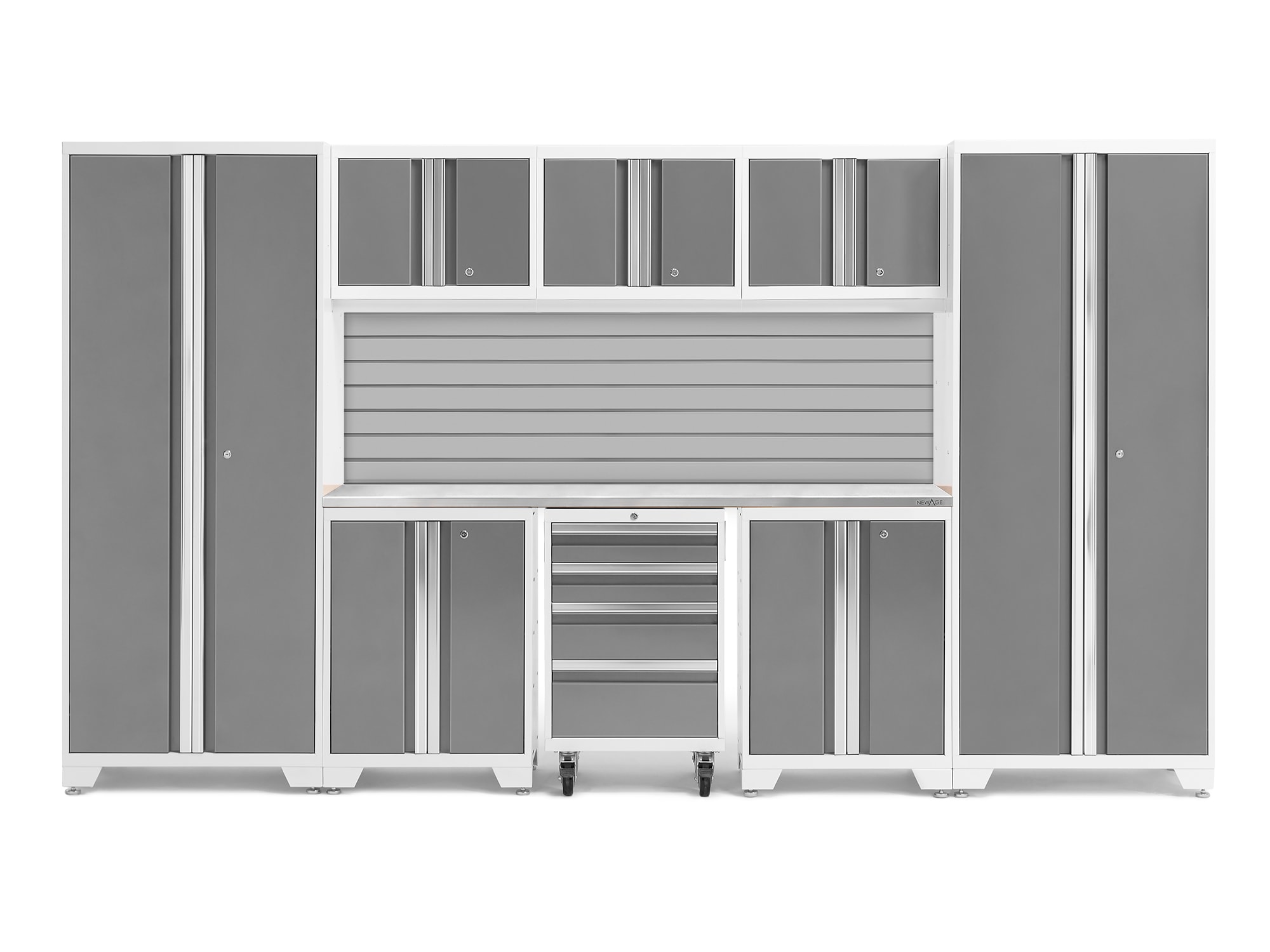 NewAge Products 8-Cabinets Steel Garage Storage System in Platinum (132-in  W x 76.75-in H) in the Garage Storage Systems department at