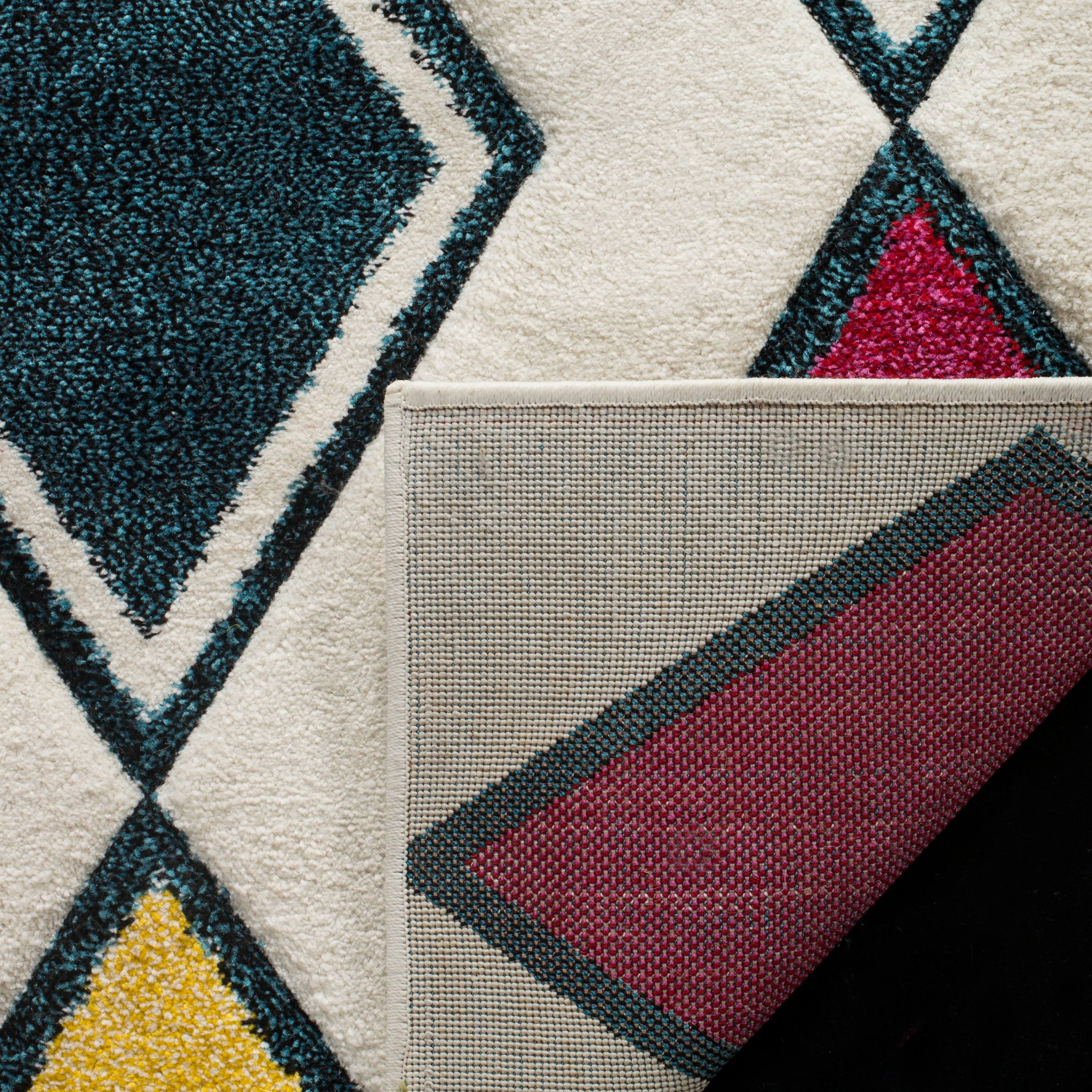 Ivory and Peacock Blue Geometric Rectangular Area Rug, 4' x 6'