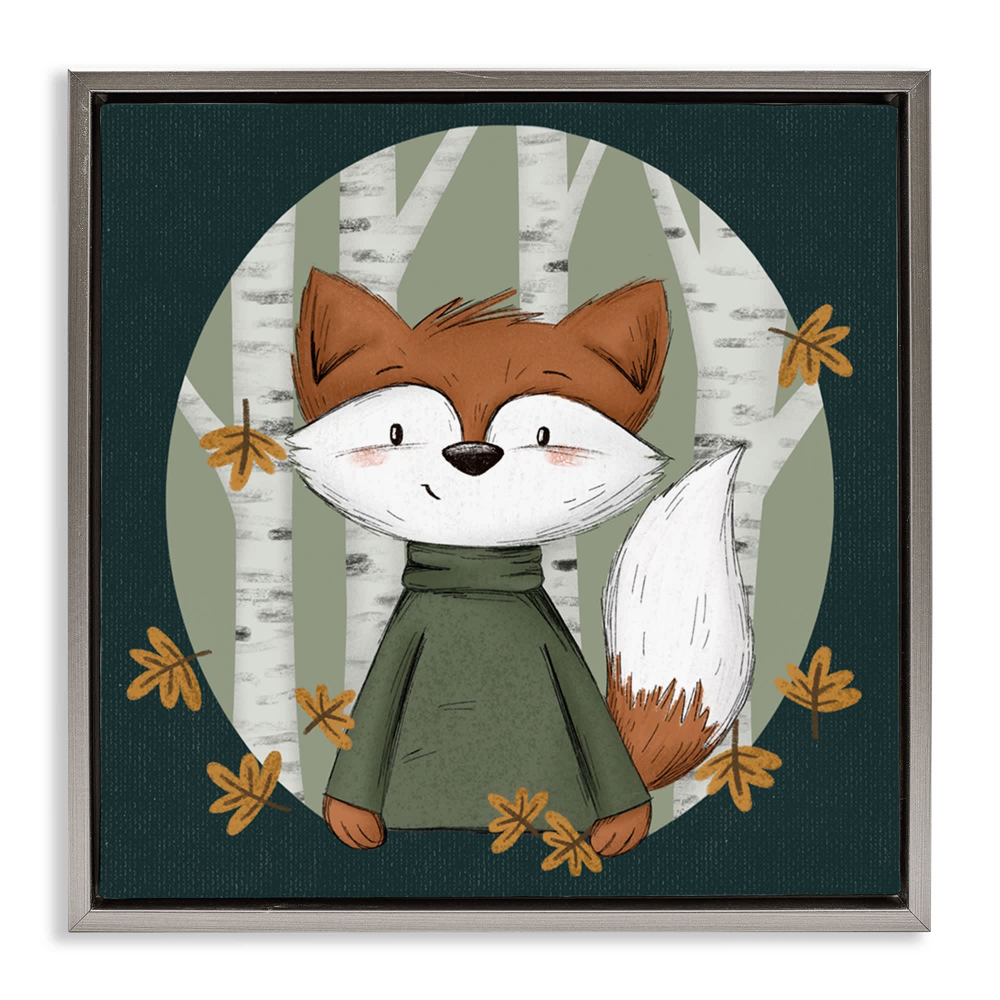 Stupell Industries BT-433-FFL-24X24 Autumnal Fox and Birch Trees Gray Framed Floater Canvas Wall Art By Sarah Hickman 25 x 25
