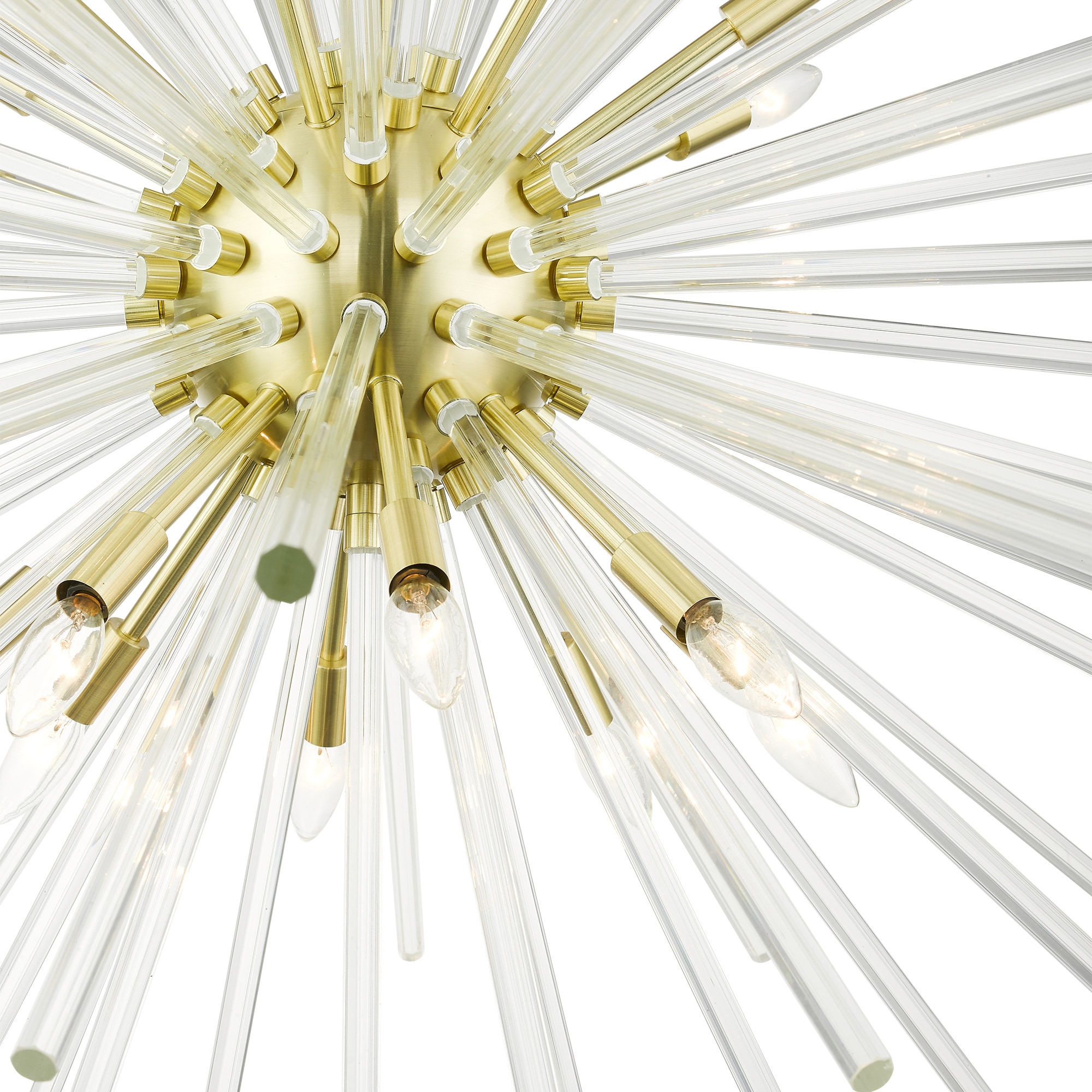 Satin Brass Elegance 16-Light Chandelier with Clear Crystal Rods