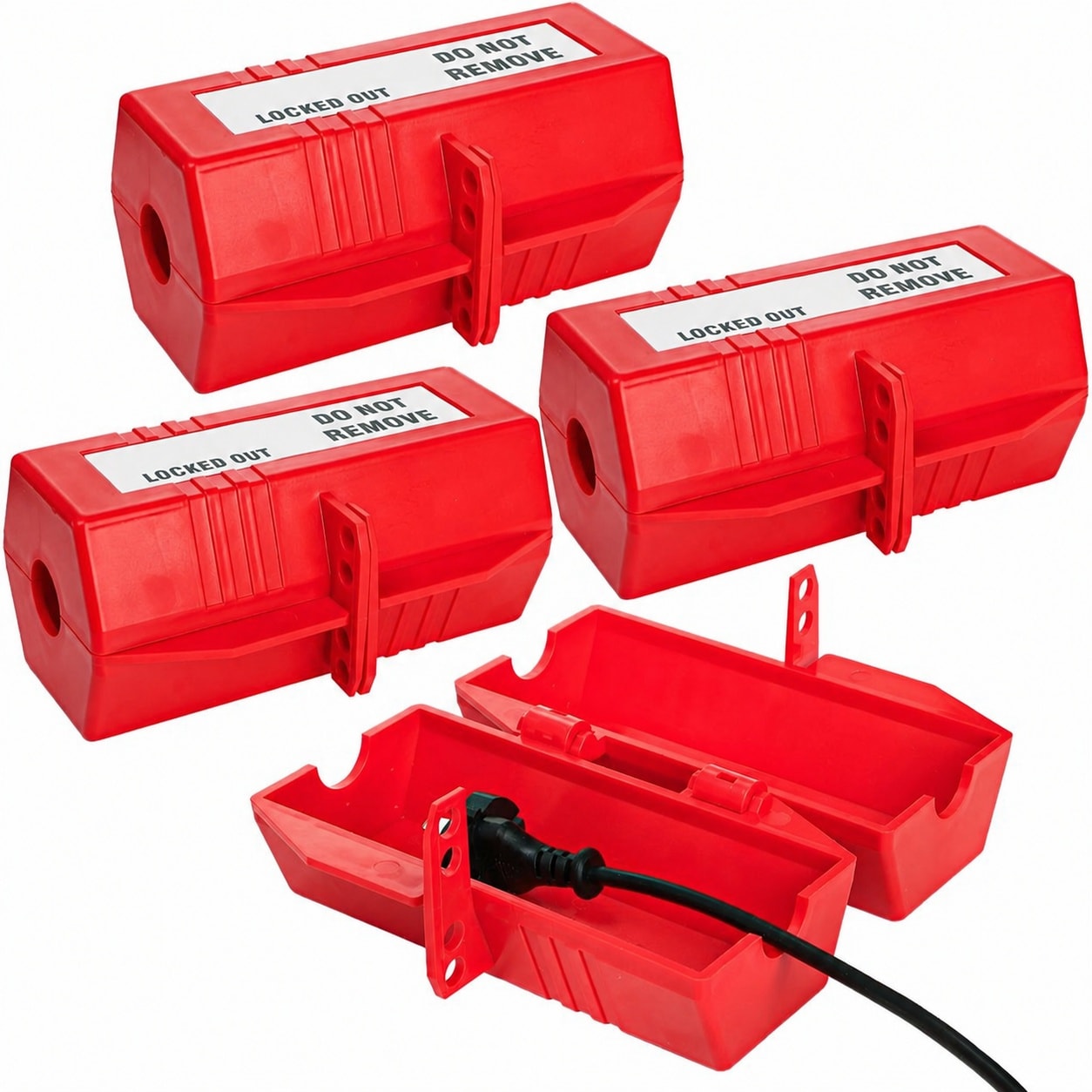 Etokfoks  3 Pack Red Electrical Plug Lockout Device for 220V Plugs 6 6 in x 3 in OSHA Compliant