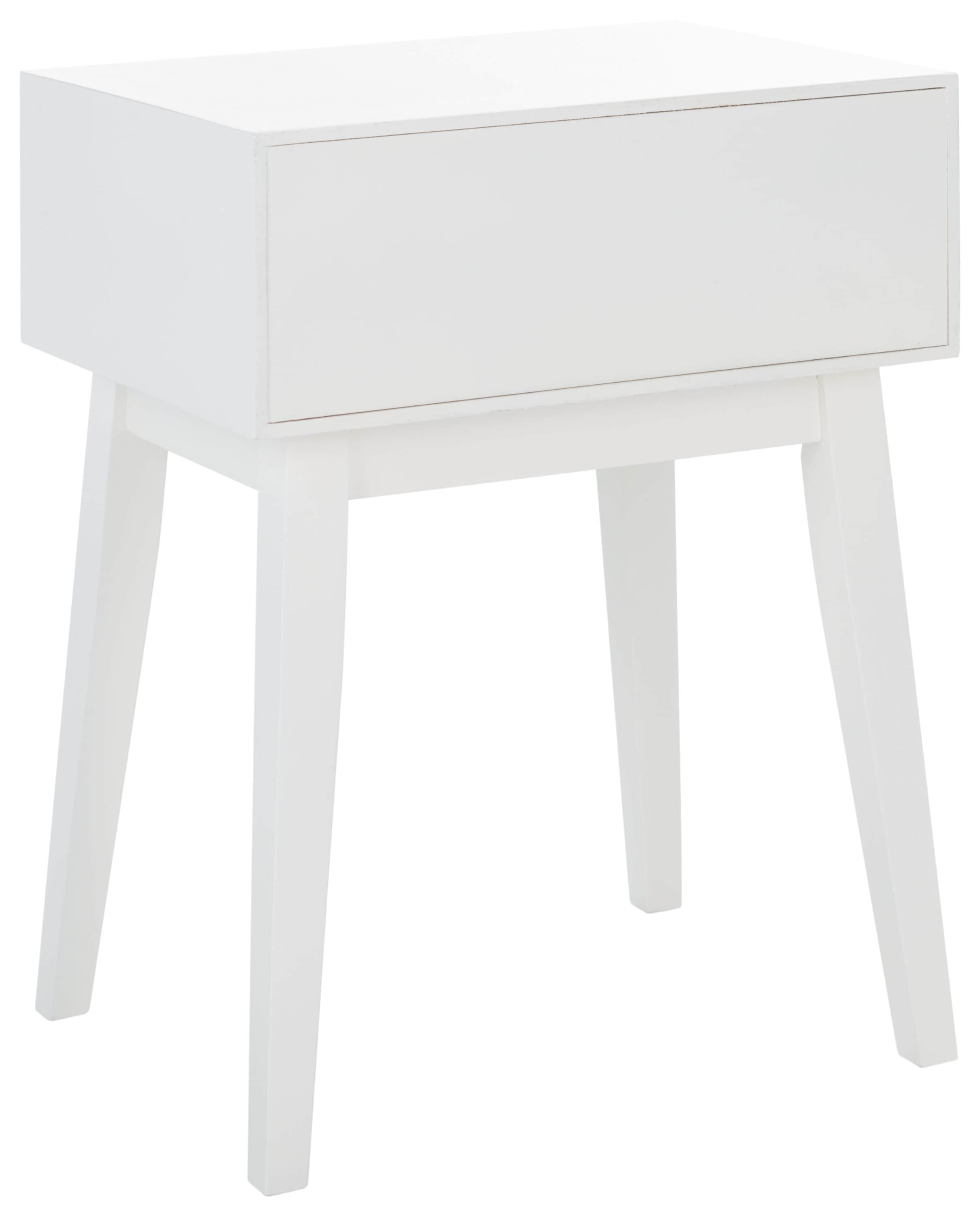 White Wood and Metal Retro Accent Table with Storage