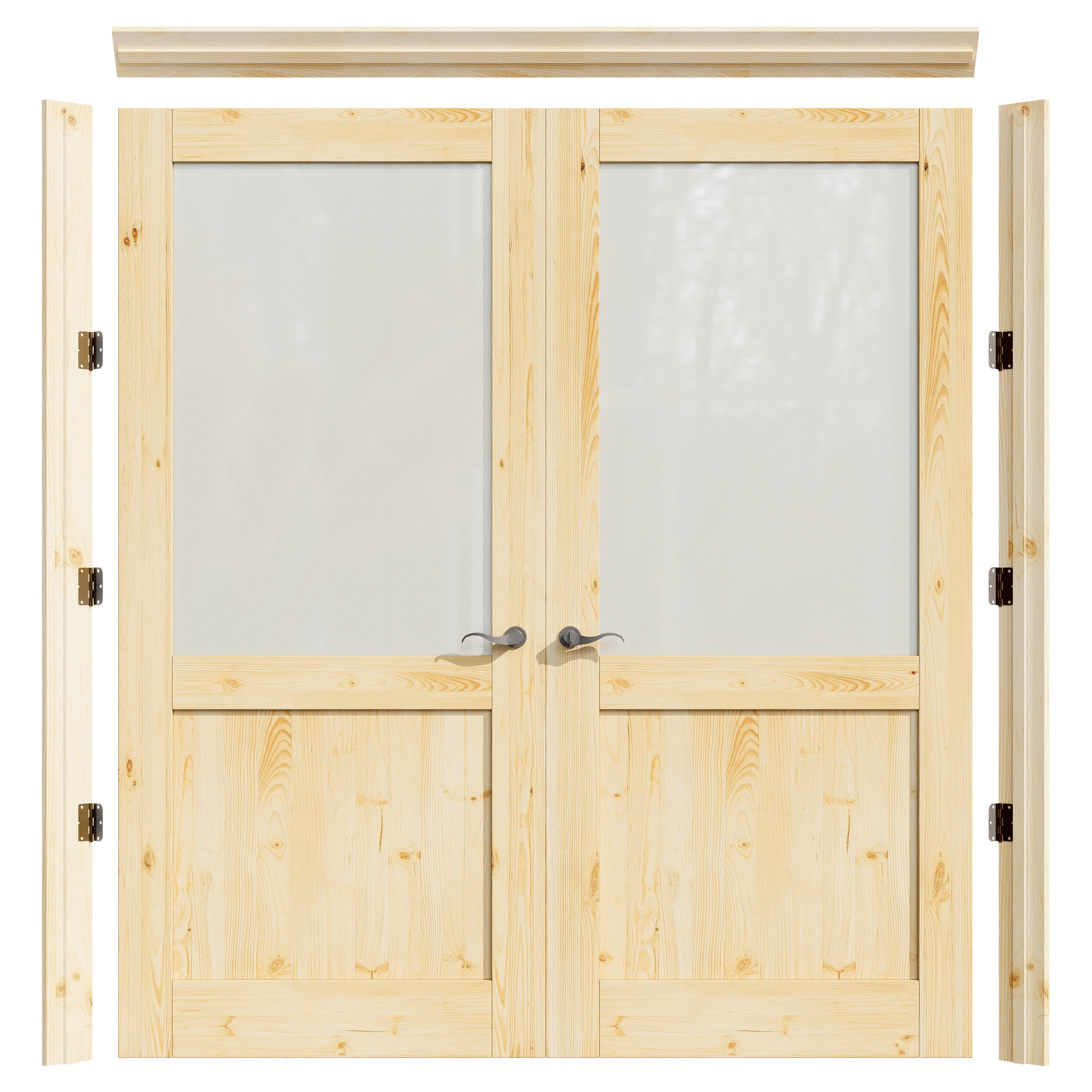 JUJUBON 72-in x 80-in Multiple colors/finishes Unfinished Pine Wood Full lite Frosted Glass Slab Interior French Double Door (Hardware Included)