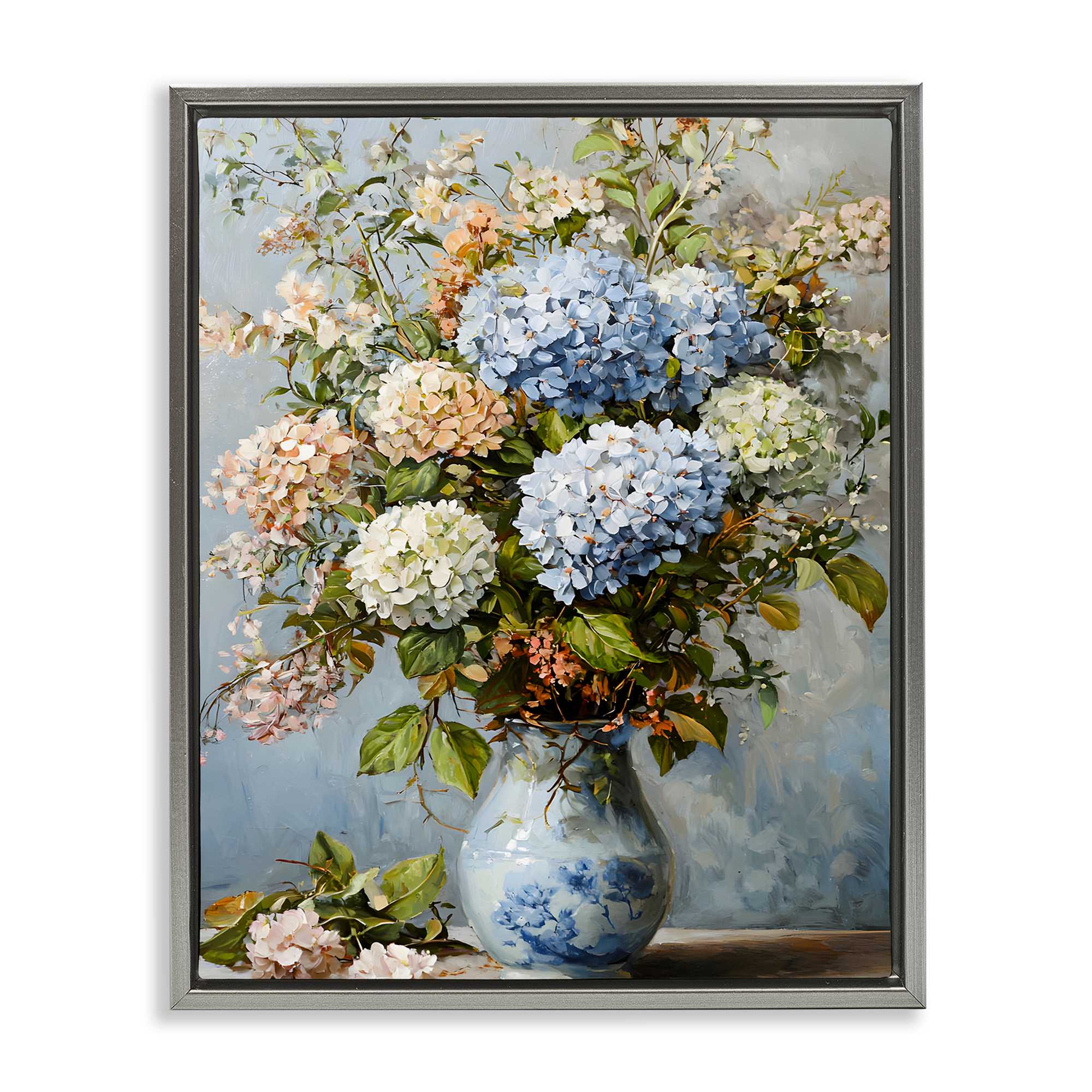 Stupell Industries BT-745-FFL-16X20 Classic Hydrangeas and Leaves Gray Framed Floater Canvas Wall Art By Franklyn Gregory 17 x 21