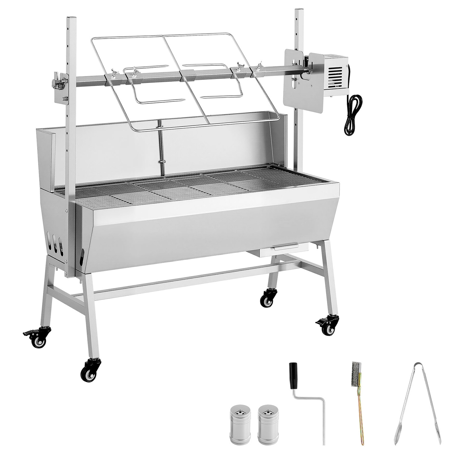 GIVIMO 37-in Charcoal Rotisserie Grill 132-lb Capacity 38W Spit Roaster with 7-Level Height Stainless Steel Pig Lamb Roaster Outdoor BBQ for Camping Party