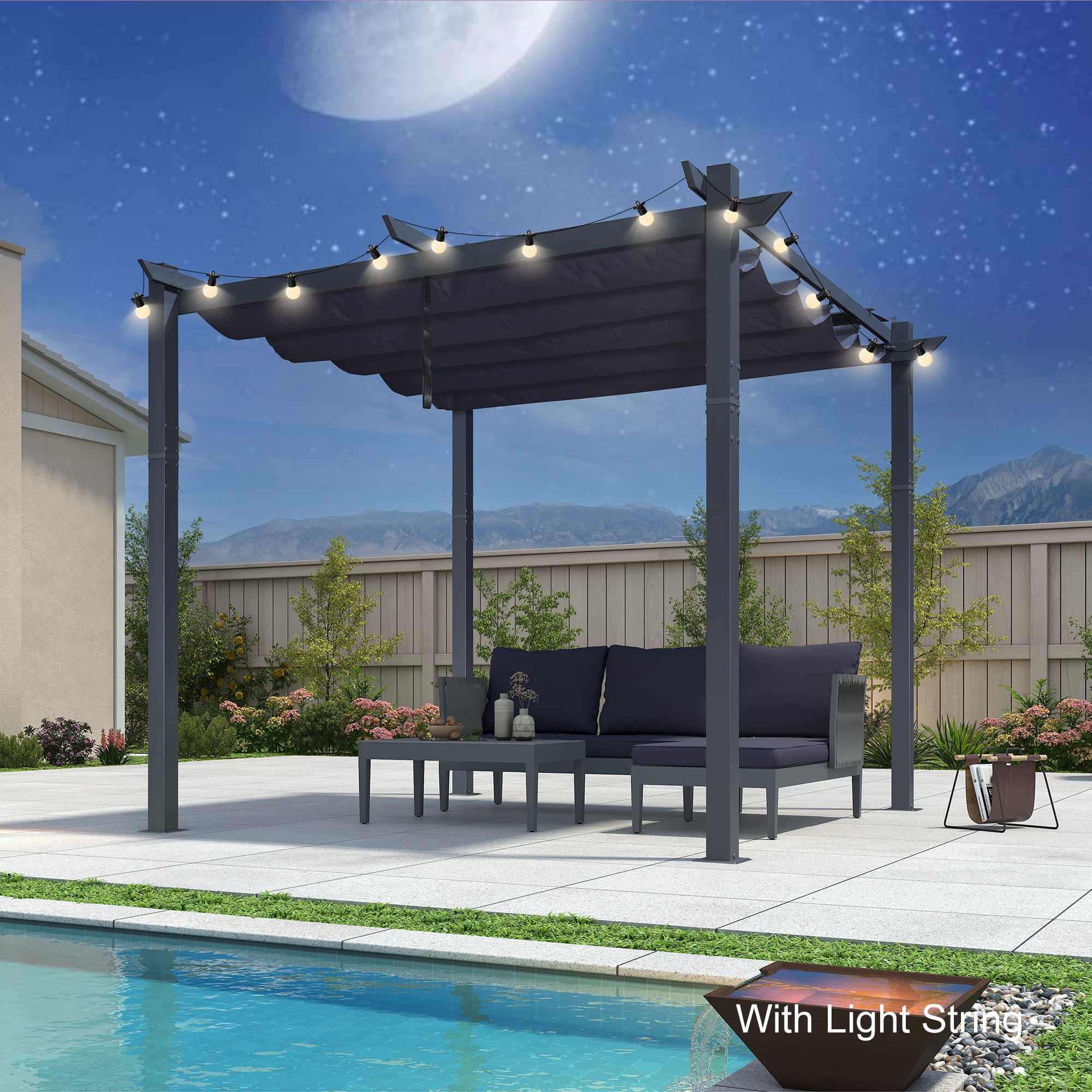 PURPLE LEAF LSDT06-XDPG10-NB 10-ft W x 10-ft L x 8-ft H Navy Blue Metal Freestanding Pergola with Canopy