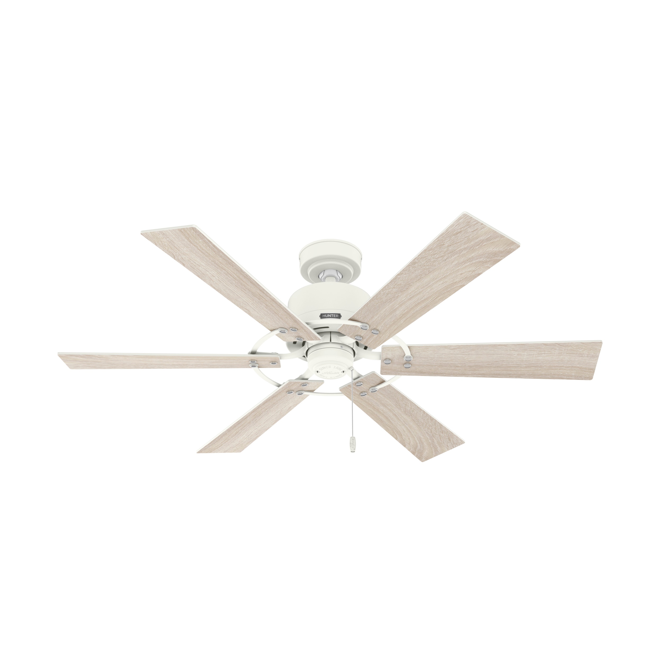 Hunter 52354 Gilrock 52-in Matte White with Light Oak Blades Ceiling Fan Without Light ( 6 -Blade )