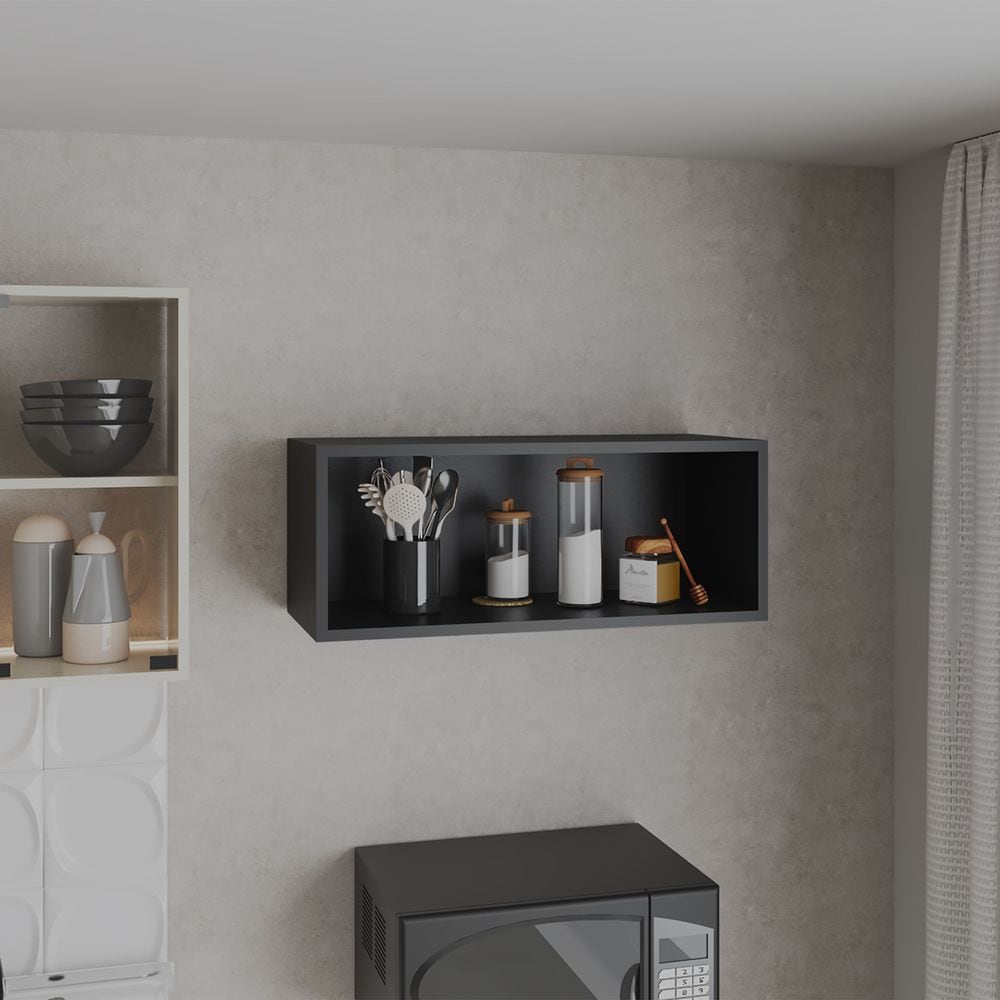 Blisstyle - Wall Cabinet 12Inch H 1 Spacious Shelf Black Wall Mounted Shelf Floating Shelf Wall S...