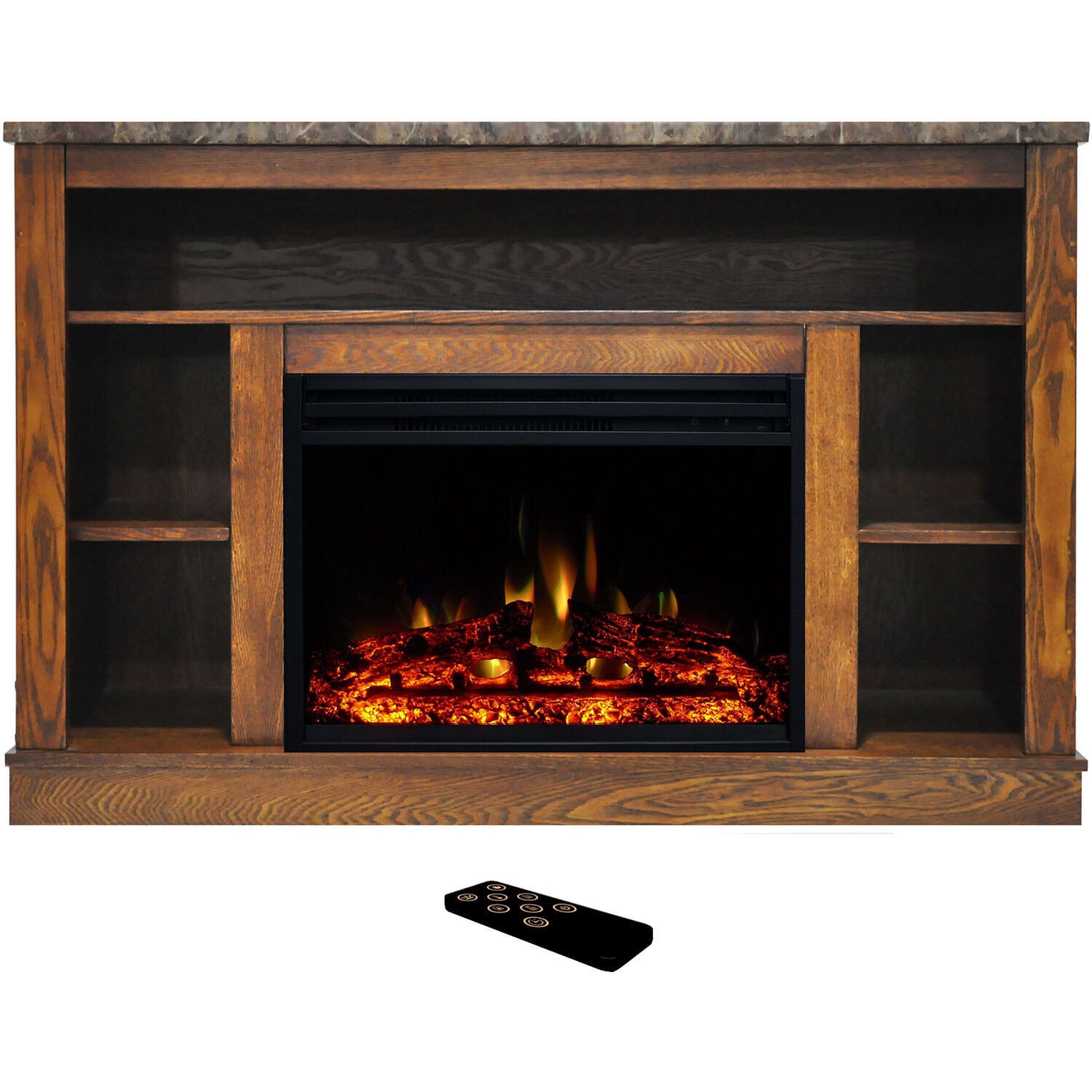 Cambridge CAM5021-1WALLG3 47.2-Inches W Walnut TV Stand with Fan-forced Flat wall Electric Fireplace with Remote Control Included