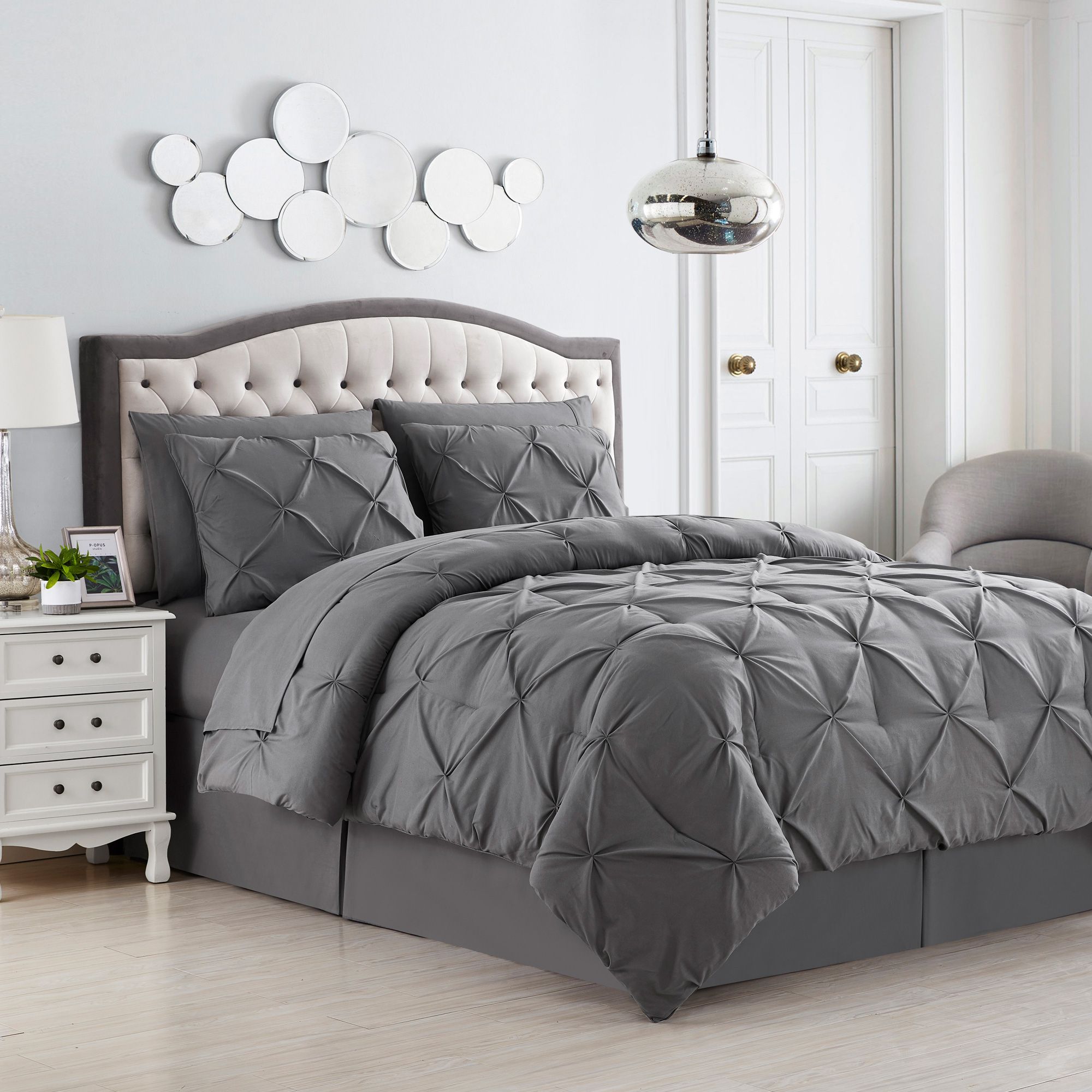Sweet Home Collection 8 Piece Pinch Pleated Bed in a Bag All Season Queen Grey