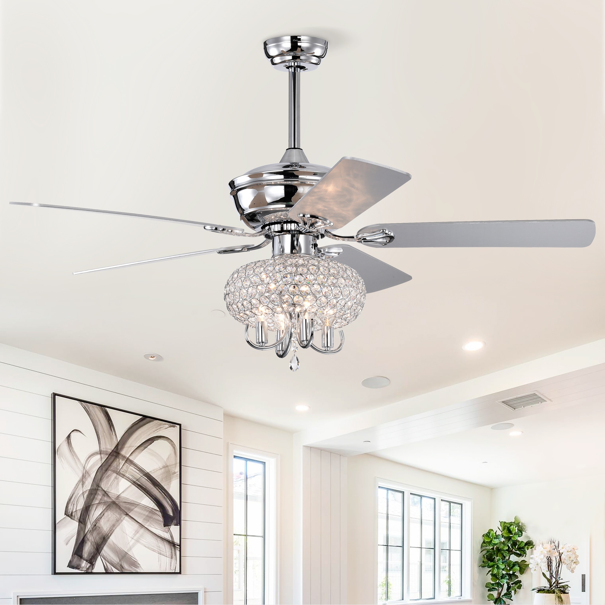 LTMATE LSY52CAC3007R-CH JAZAVA 52-in Chrome with PLY Blades Chandelier Ceiling Fan and Remote ( 5 -Blade )