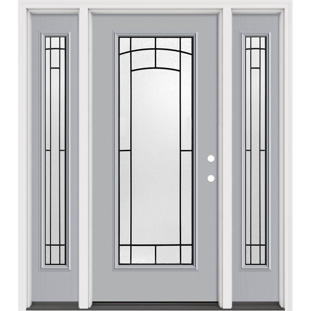 Masonite 631654 Brooklyn 64-in x 80-in x 4-9/16-in Fiberglass Full lite Left-hand inswing Foxtail Painted Prehung Slab Front Door with Sidelights with Brickmould Solid core