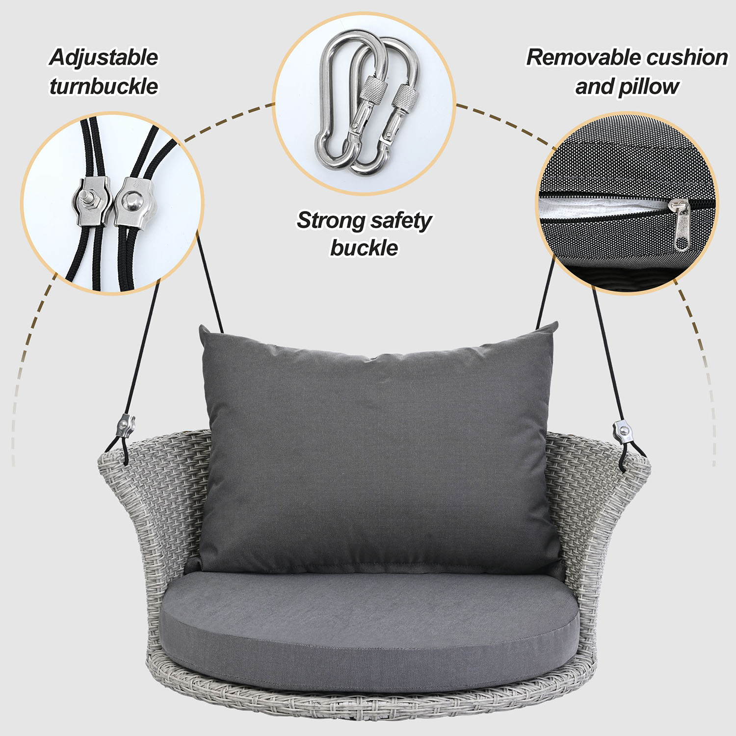 Bybafun Gray Woven Swing Chair with Cushioned Seat - Weatherproof and ...