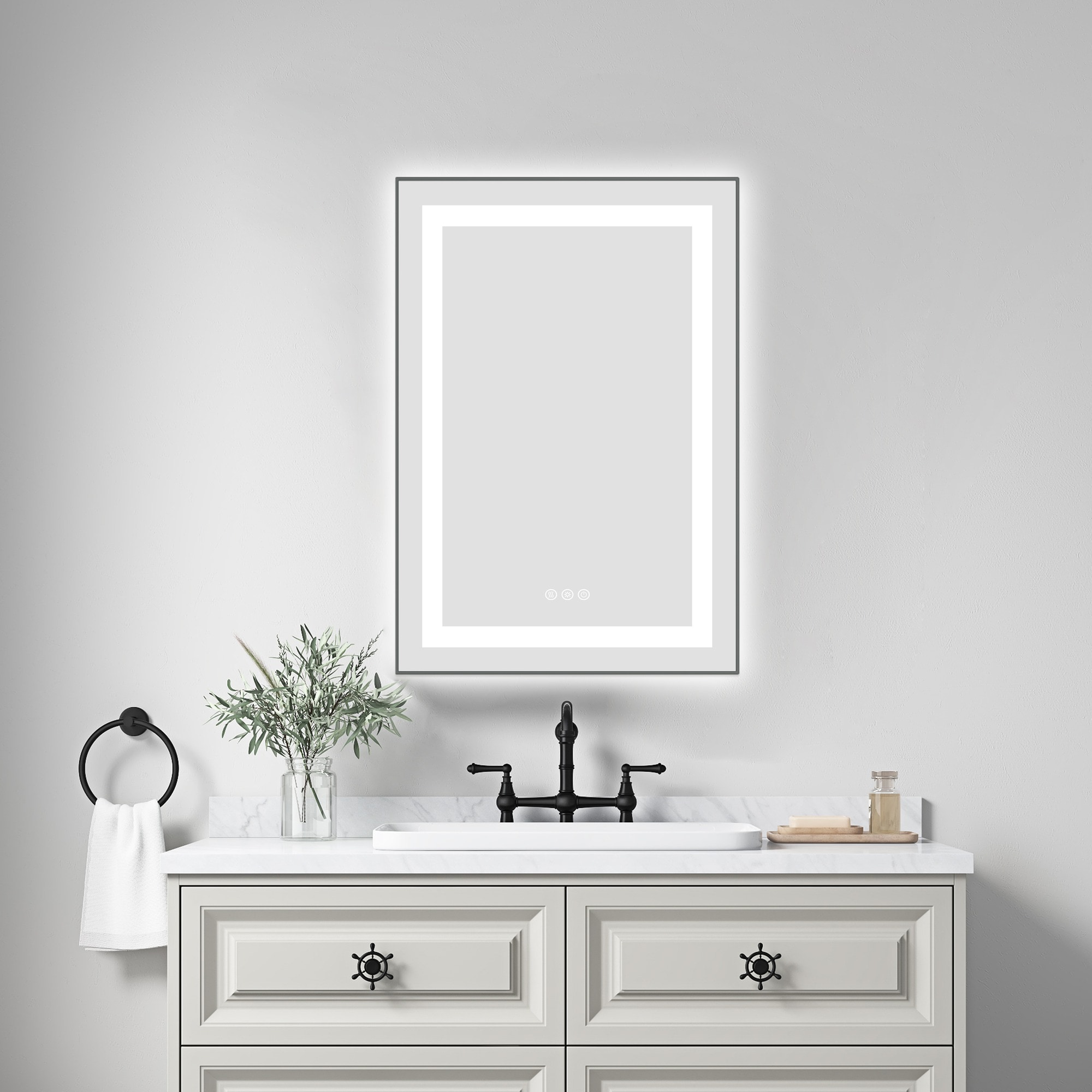 HyperDrop Cart 20-in x 30-in LED Bathroom Mirror with Front and Backlight Wall Mounted Vanity Mirror with Aluminum Frame Anti-Fog Memory 3 Colors Stepless Dimmable