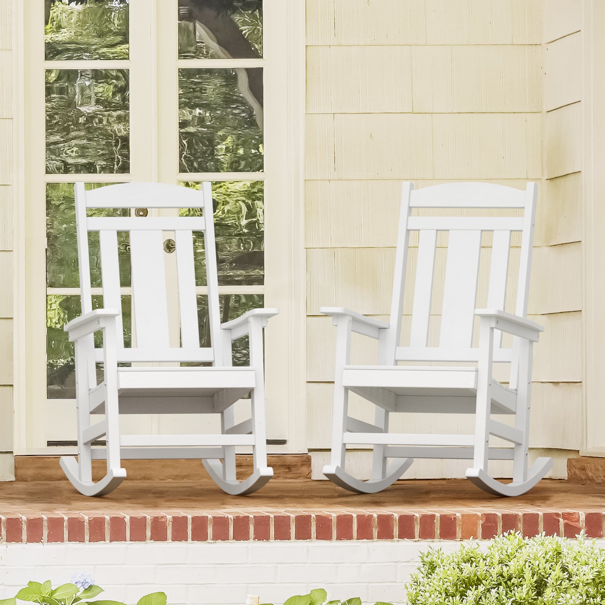 LUE BONA 2LB23PC0012-200LS Set of 2 White HDPE Frame Rocking Chair with Solid Seat