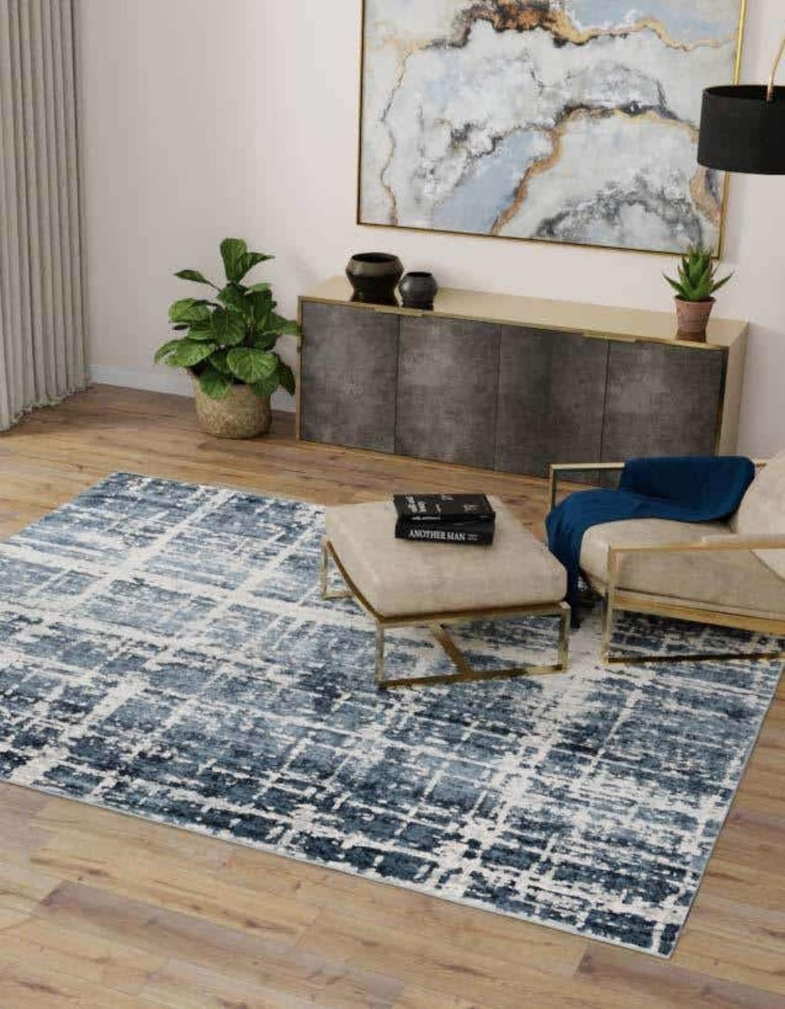 Unique Loom 3186807 Jill Zarin Uptown 8 x 8 (ft) Loomed Polypropylene Navy Blue Square Indoor Stripe Area rug