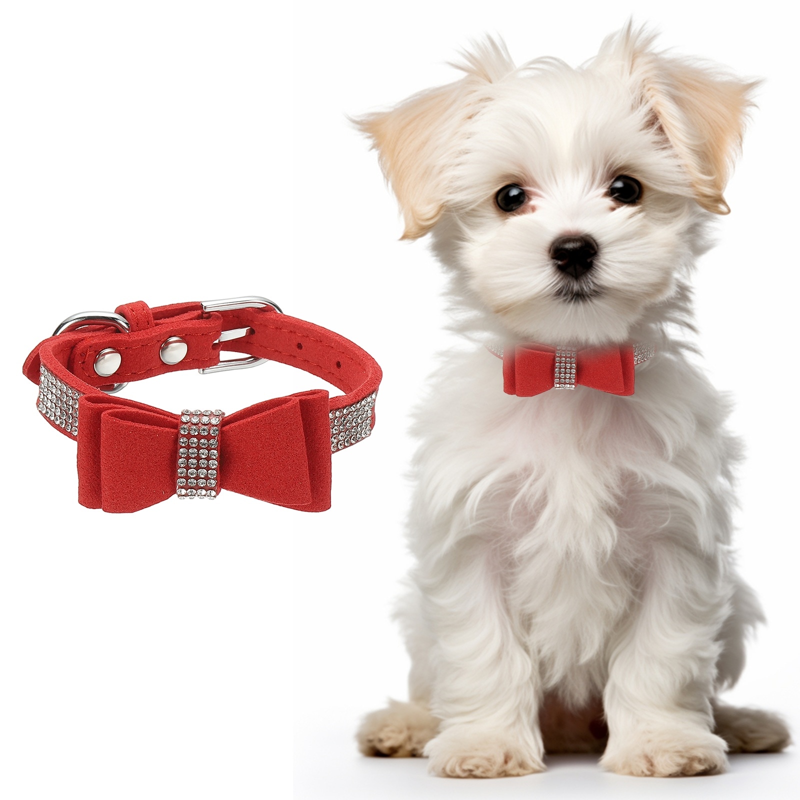 Unique Bargains 1pc Cute Dog Collar with Bling Rhinestone Bling Dog Collar Adjustable Leather Diamond Sparkling Jewel Accessories 12-Inch (Red) Intended for Teacup / Cat / Small Medium Large Pet