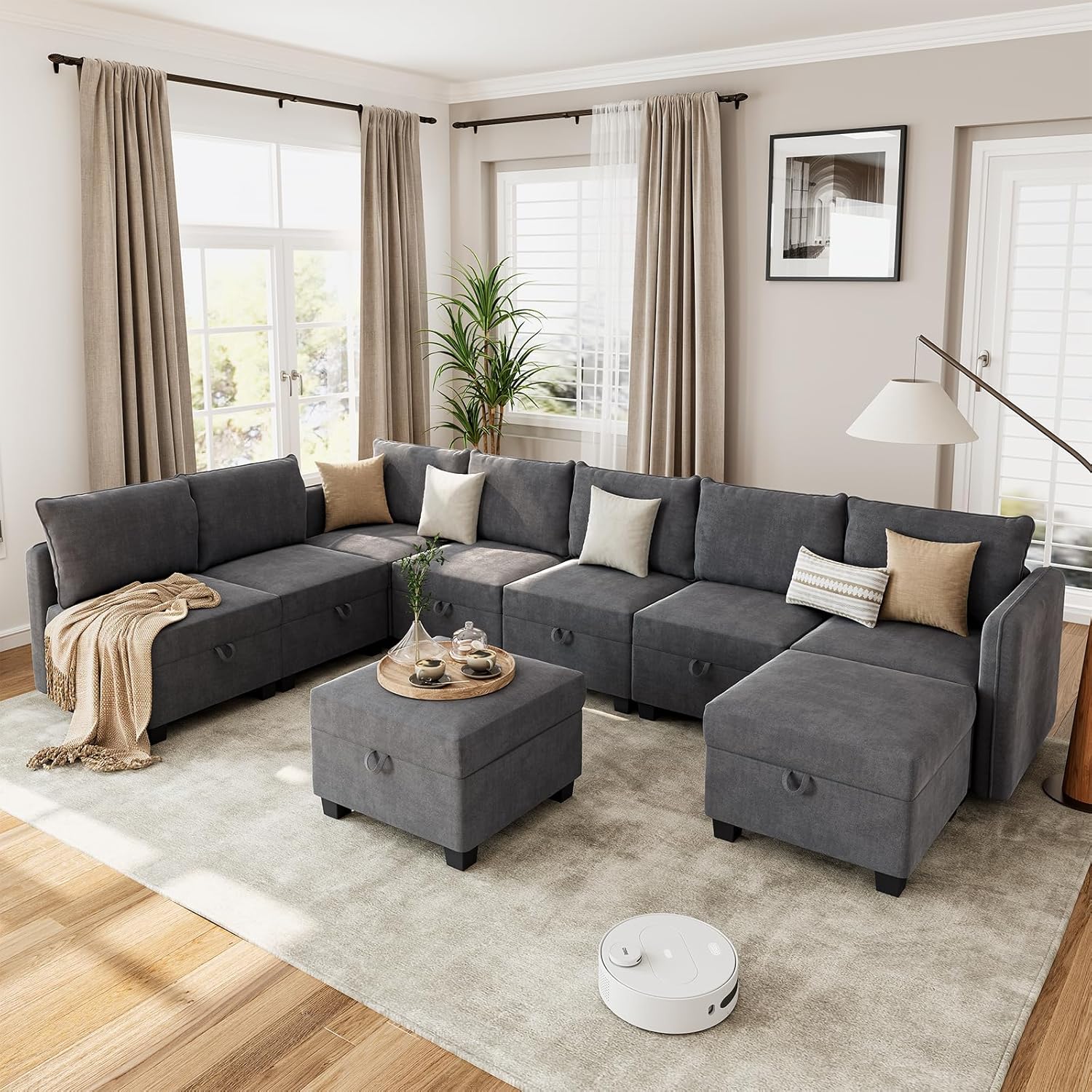 WhizMax PD-VAM-33RFR6DR Modular Sectional Sleeper Sofa-9 Seat U-Shaped-With Storage-2 Ottomans