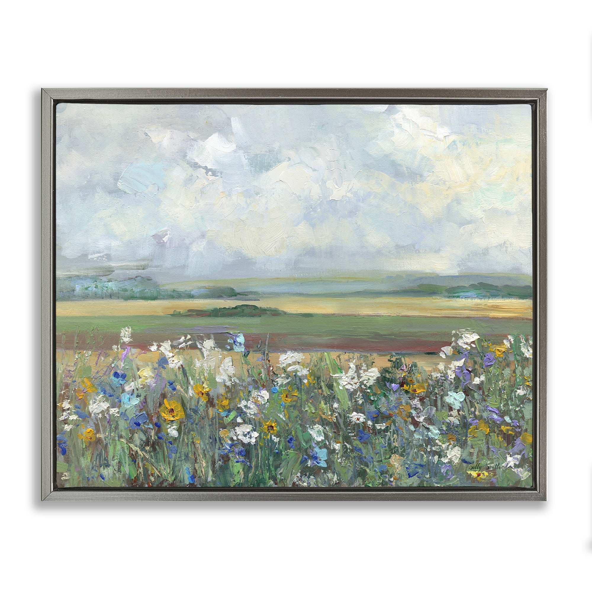 Stupell Industries BS-219-FFL-24X30 County Meadow Clouds Overhead Gray Framed Floater Canvas Wall Art By Sally Swatland 31 x 25