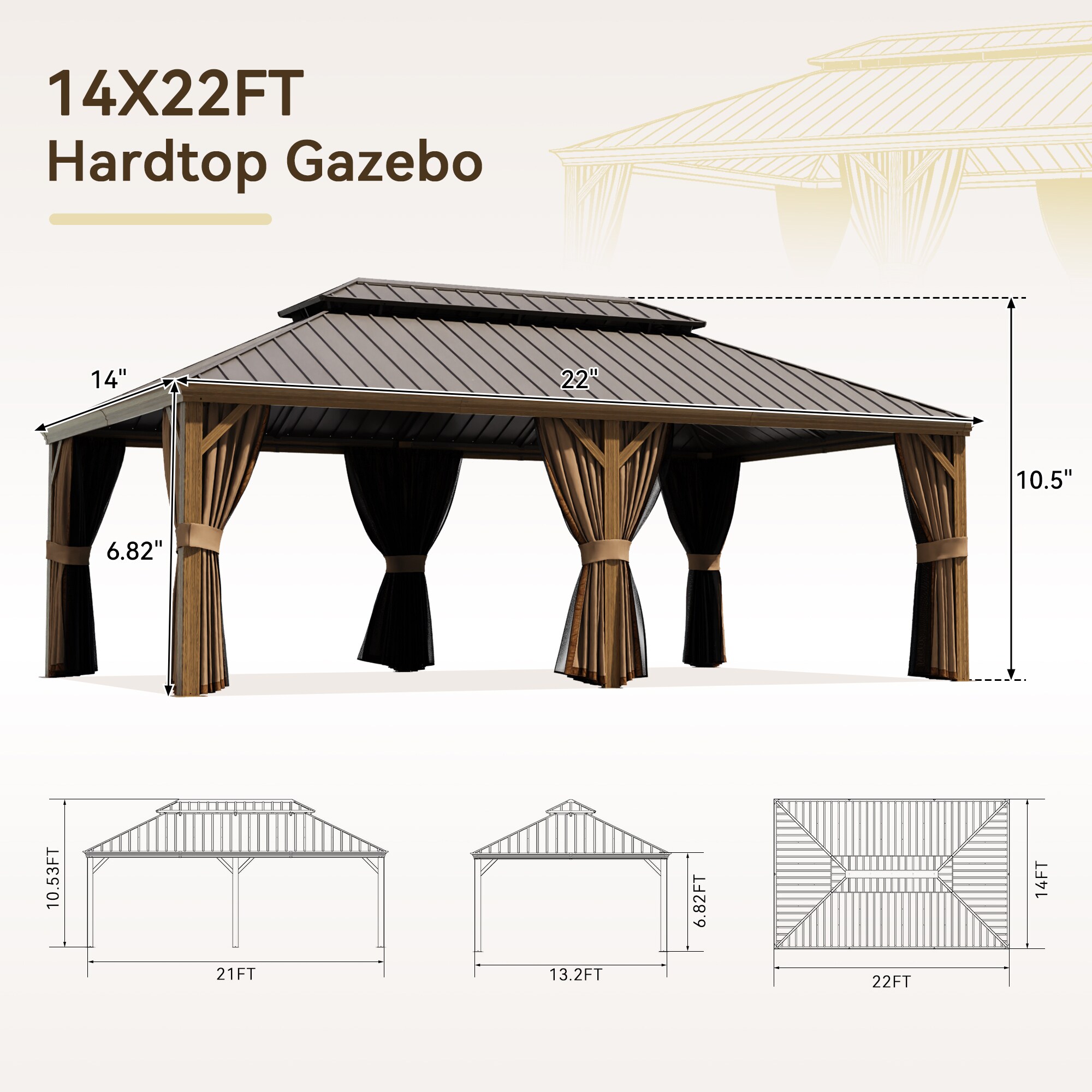 Gardenbee HGL-R-A80-14X22 Wood-Resin-Gazebos - View #3