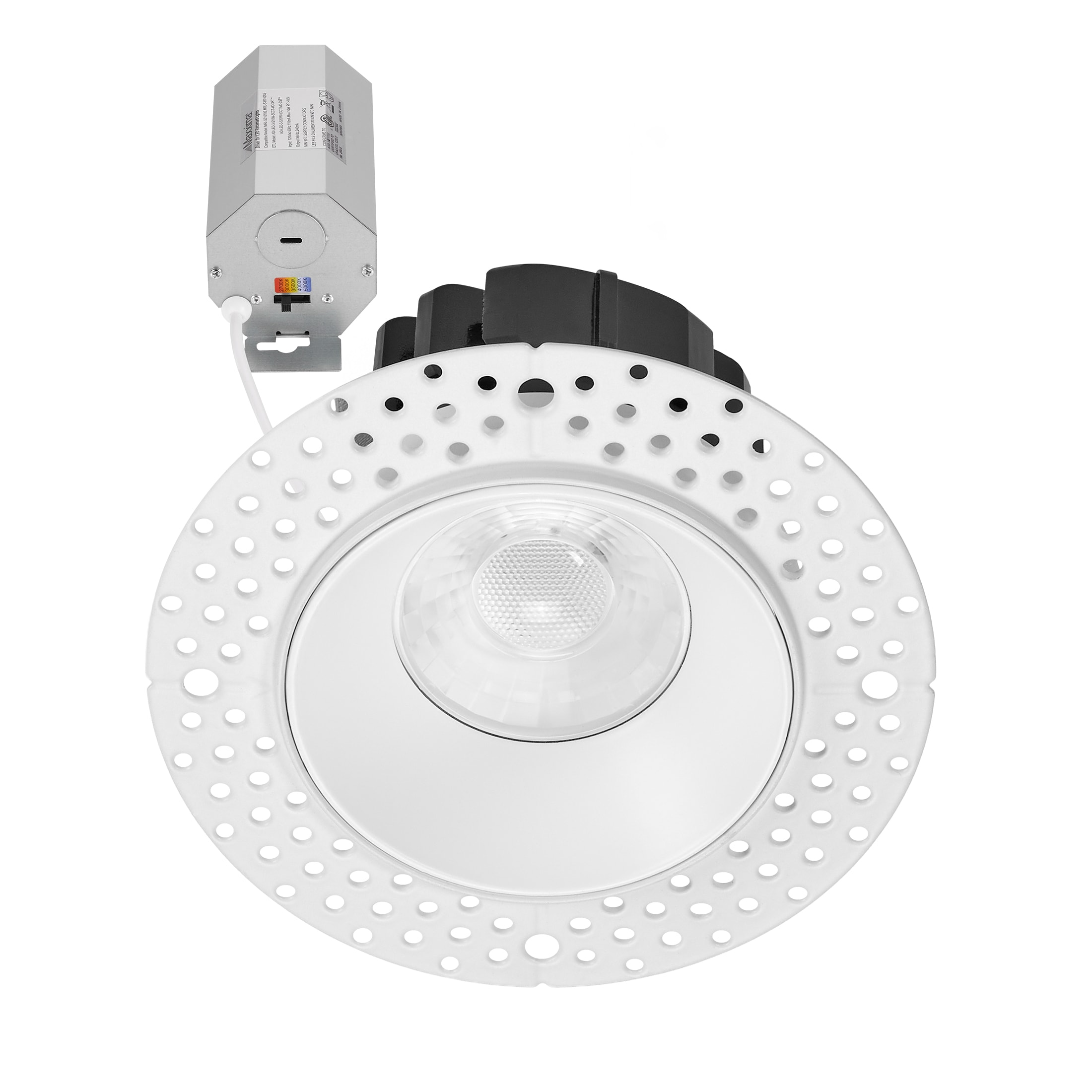 Maxxima White 800 -Lumens Switchable white Round Dimmable LED Canless Wet rated Recessed Downlight