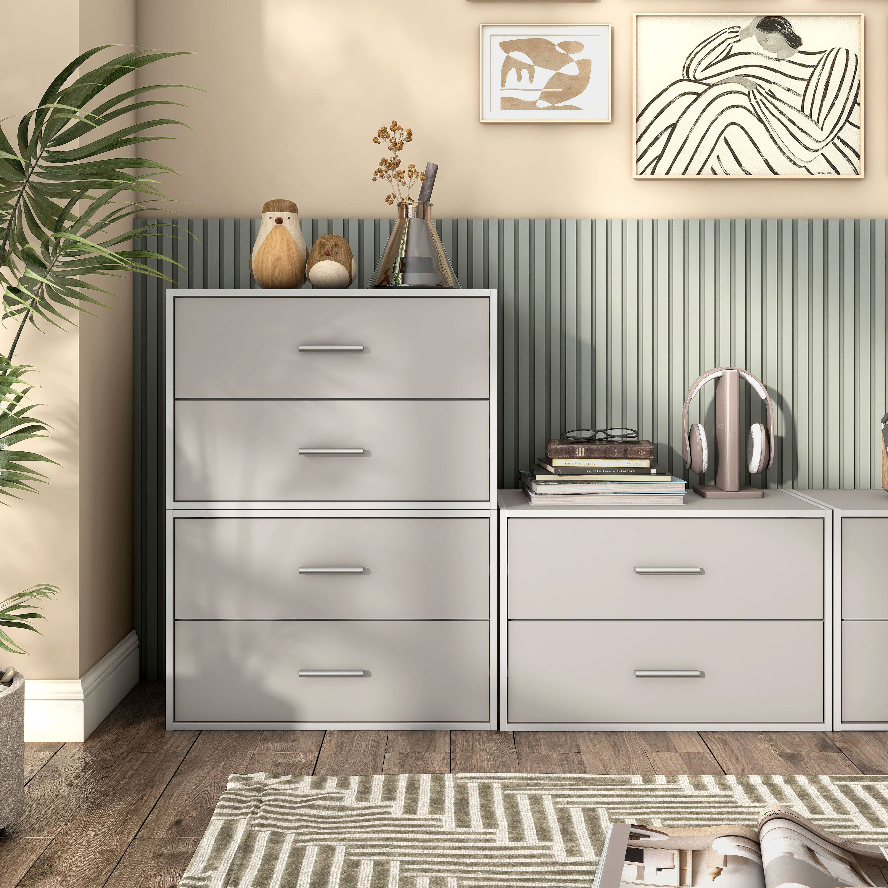 Furniture of America FGI-2381C46-2D Quincy Greige Composite Modular Bookcase ( 23.62-in W x 15.74-in H x 11.8-in D ) Finished