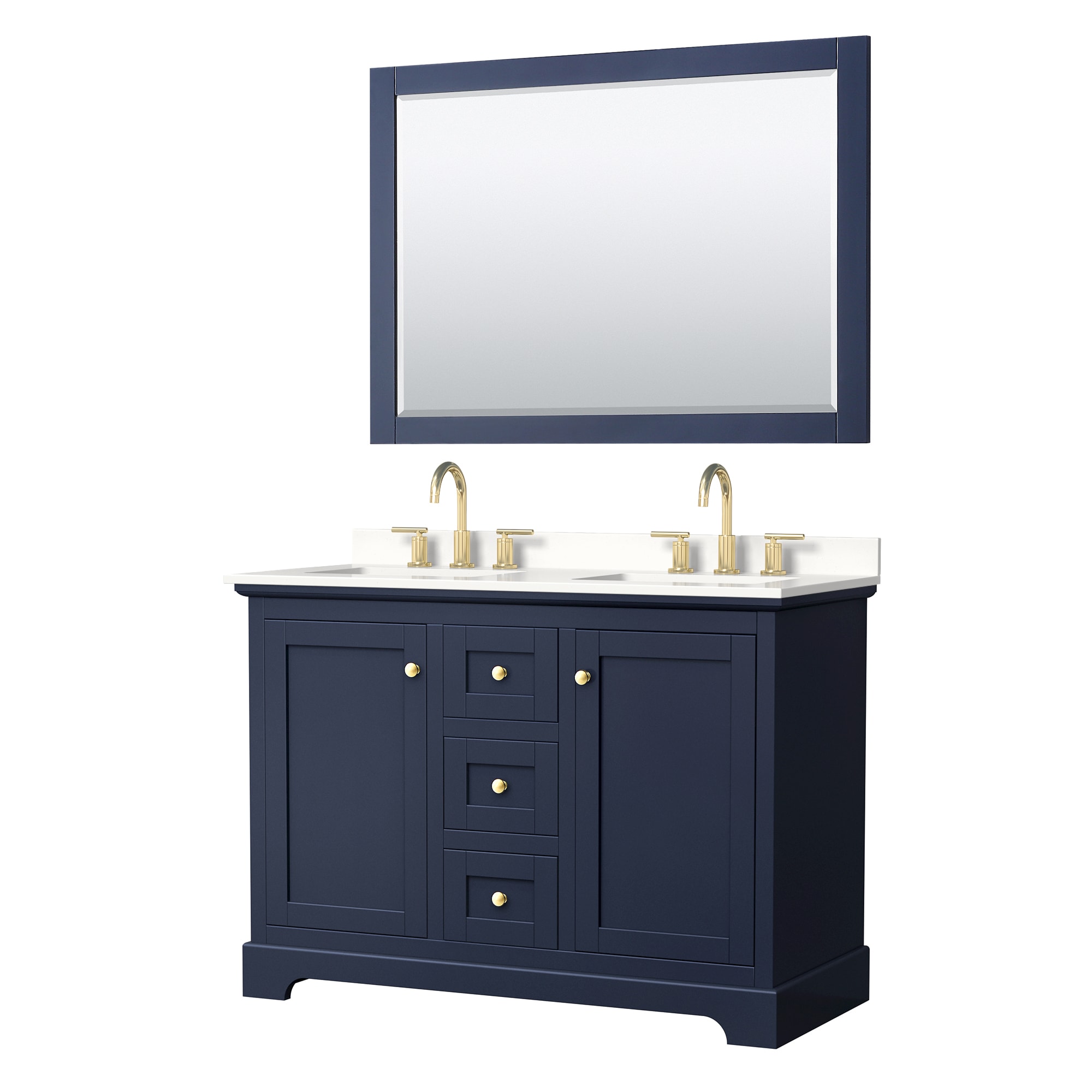 Wyndham Collection WCV232348DBLWQUS3M46 Avery 48-in Dark Blue Undermount Double Sink Bathroom Vanity with White Quartz Top (Mirror Included)