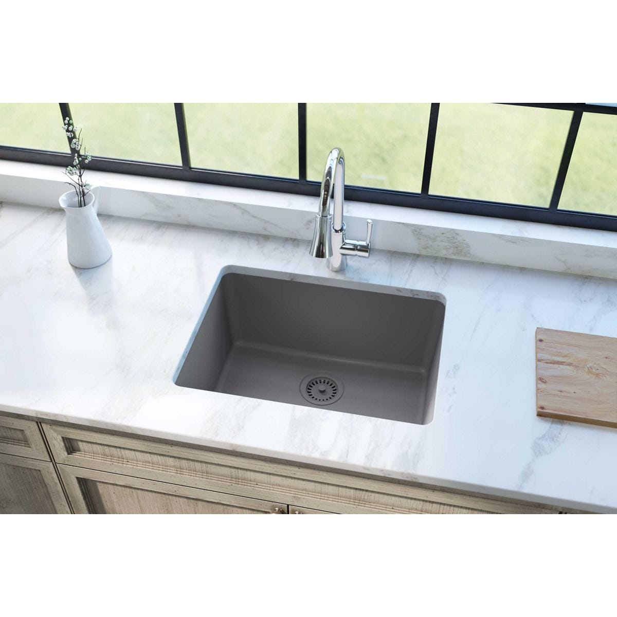 Elkay ELGU2522GS0 Quartz Classic Undermount 24.596-in x 18.524-in Quartz Single bowl Kitchen Sink