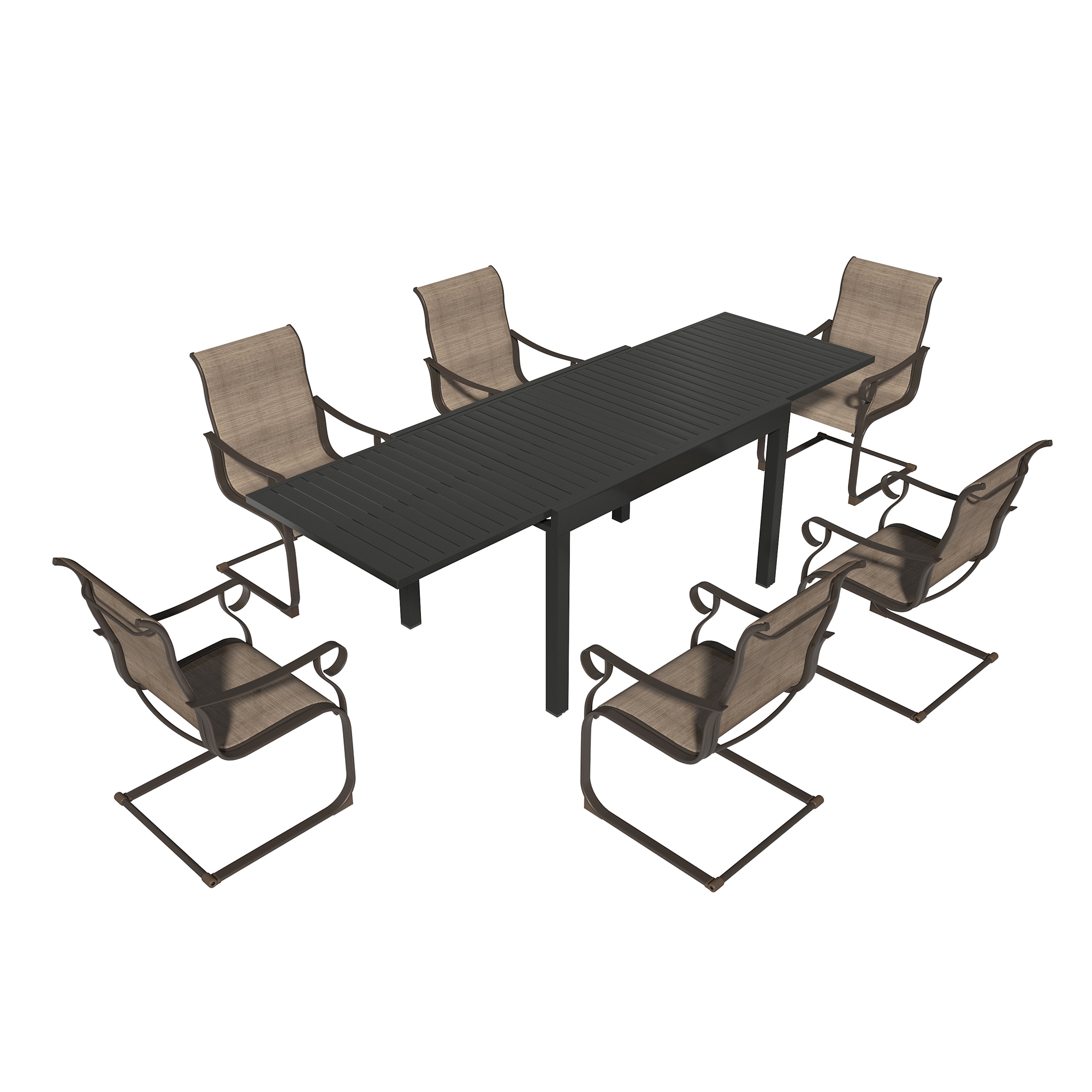 Clihome CL-7SL6TH1TBR Outdoor Dining Set 6 -Piece Brown Patio Dining Set Extendable Table Aluminum Rectangle Table with 6 Brown Spring Motion Chairs