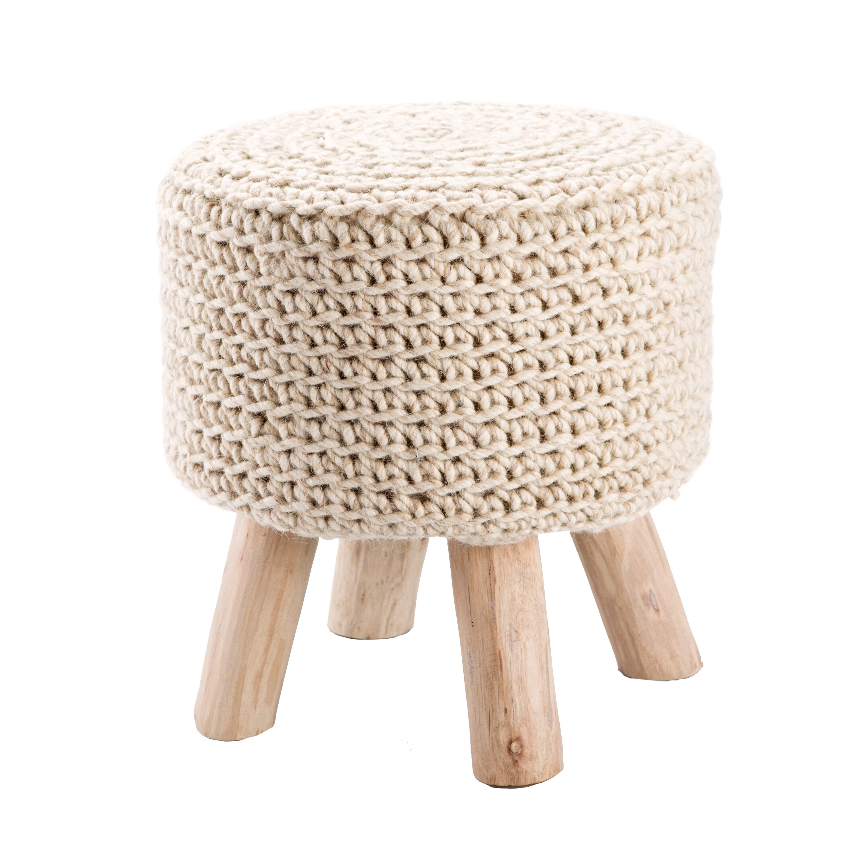 Jaipur Living BRF100360 Scandinavian Cream Wool Pouf Ottoman