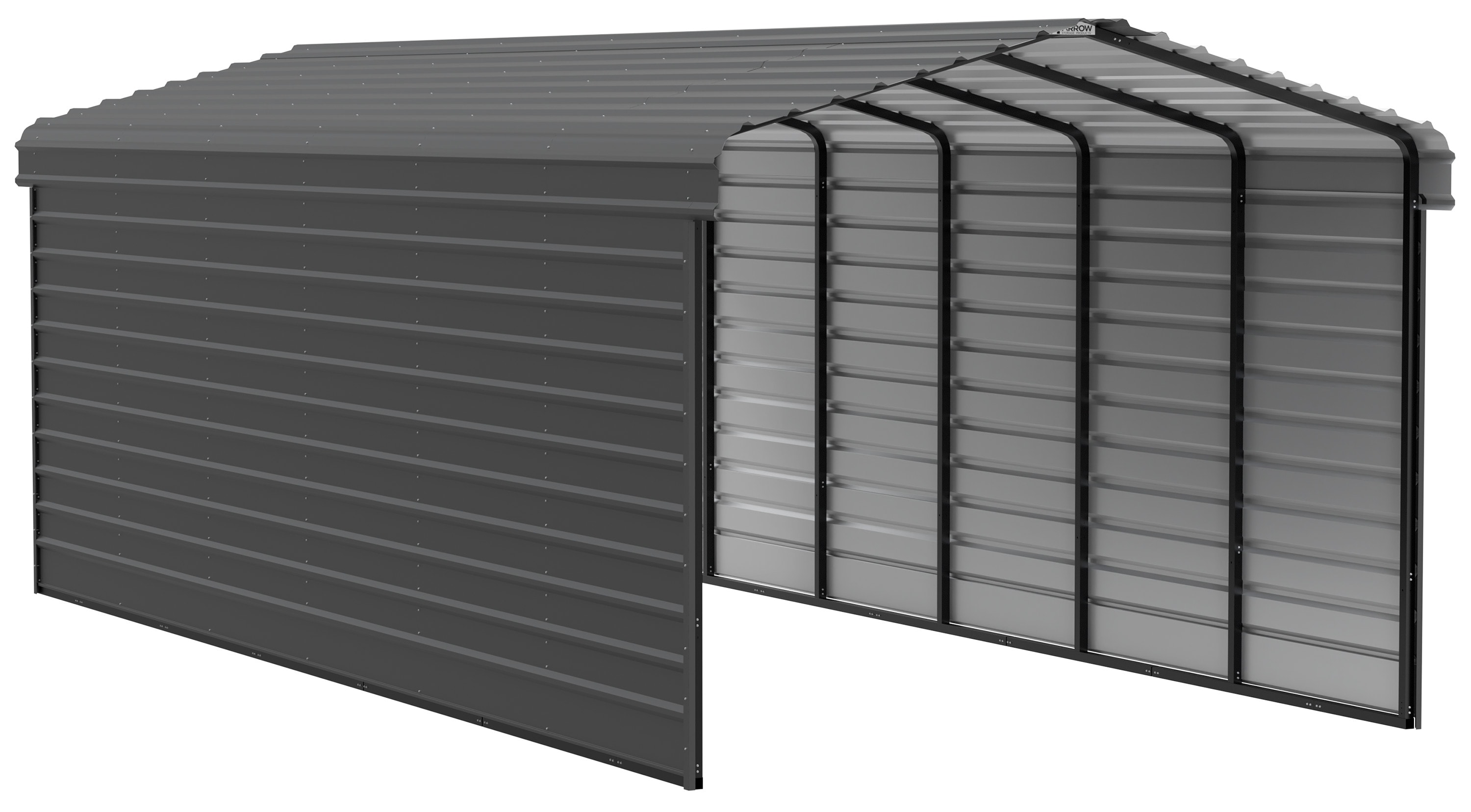 Arrow CPHC122909ECL2 12-ft W x 29-ft L x 9-ft H Charcoal with 2 Side Wall Kits Metal Carport with Metal Roof