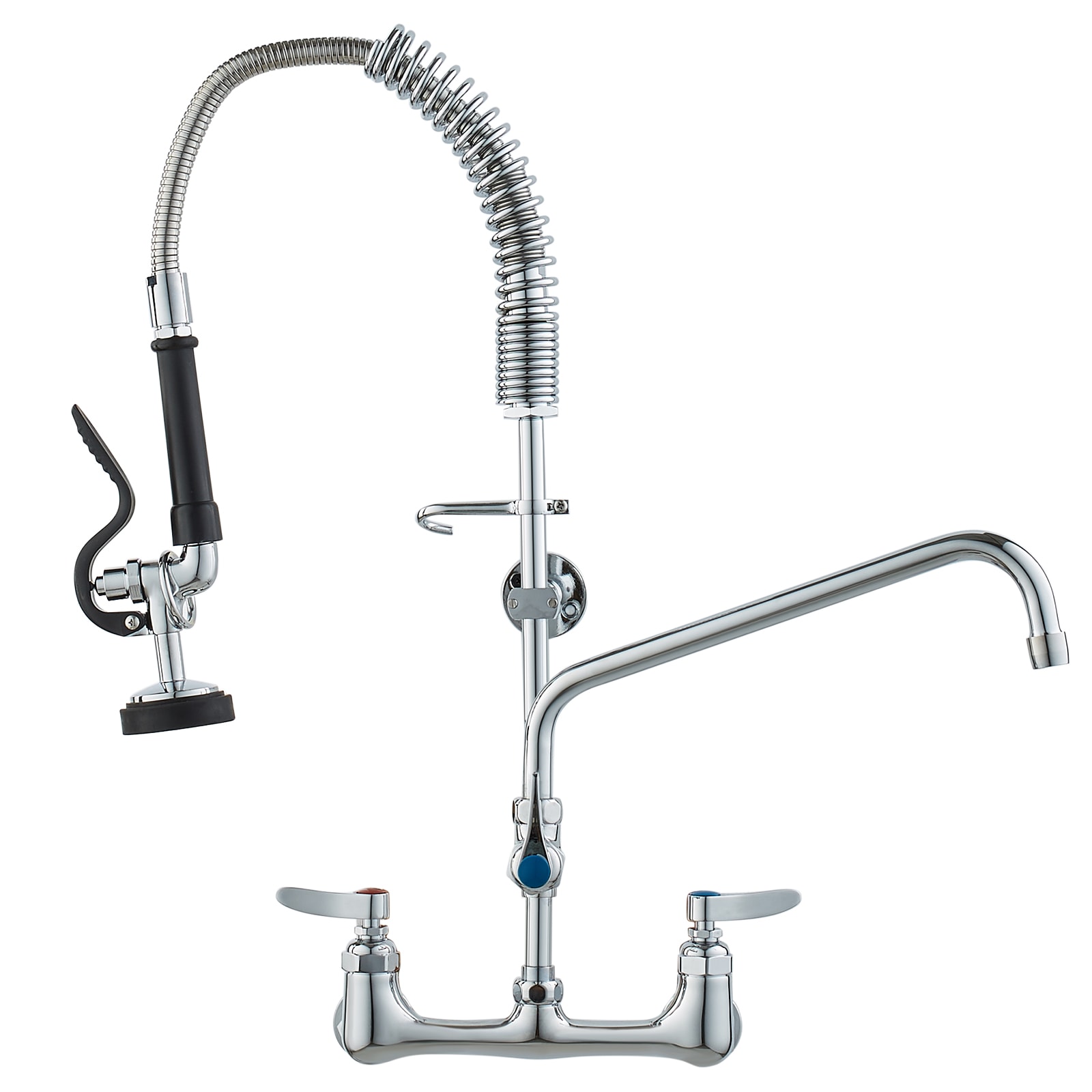 WELLFOR Jota Silver Double Handle Wall-mount Commercial Pre-rinse Kitchen Faucet with Sprayer