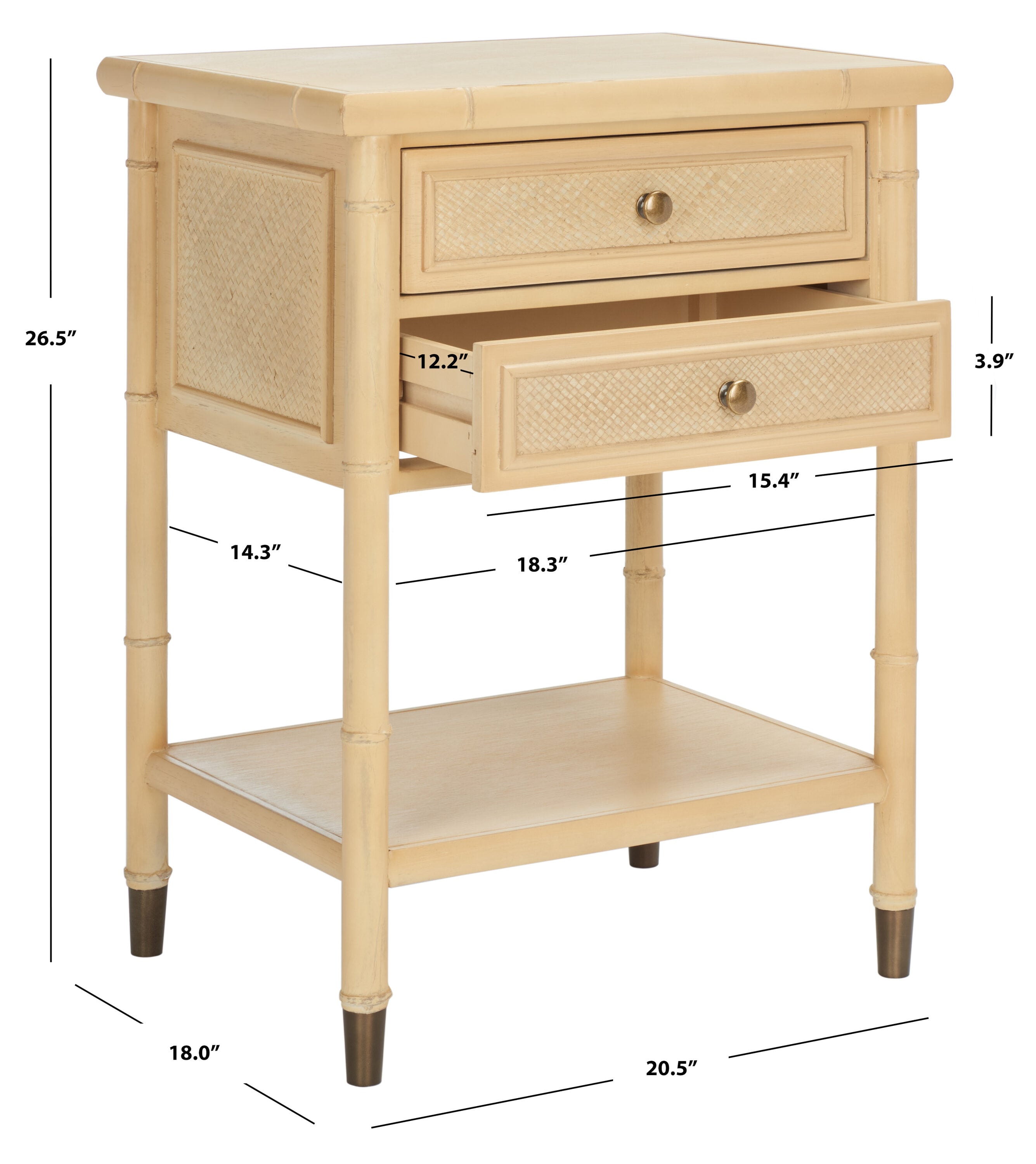 Light Blonde Bamboo-Style Wood and Metal Accent Table with Storage