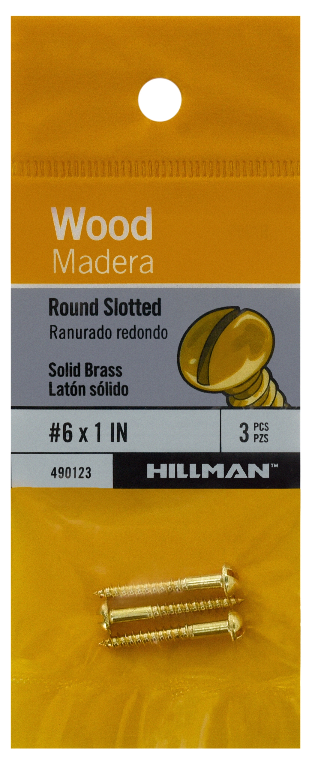 Hillman 490123 #6 x 1-in Brass Interior Wood screws ( 3 -Per Box )
